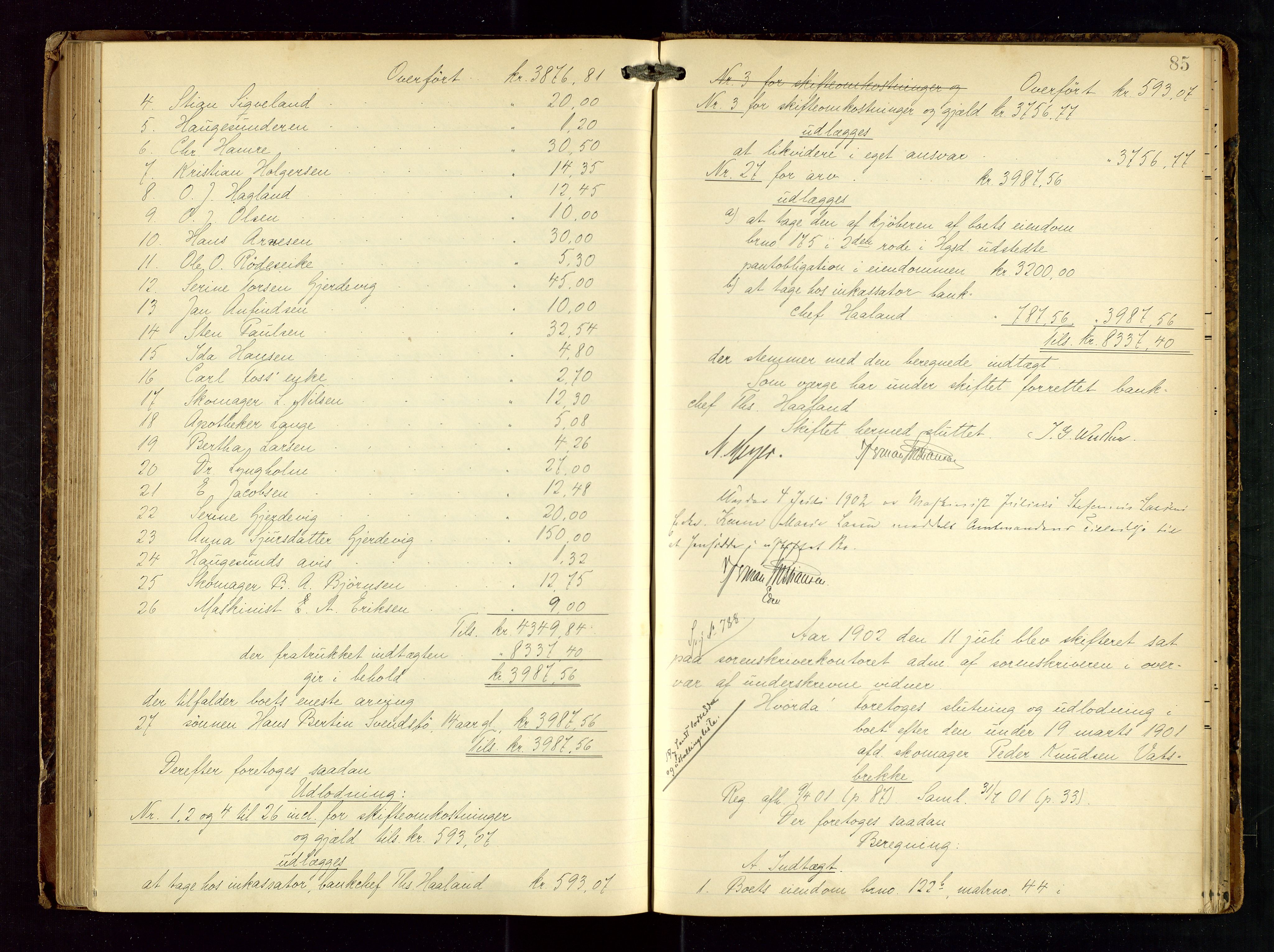 Haugesund tingrett, AV/SAST-A-101415/01/IV/IVD/L0001: Skifteutlodningsprotokoll, med register, 1897-1904, p. 84b-85a