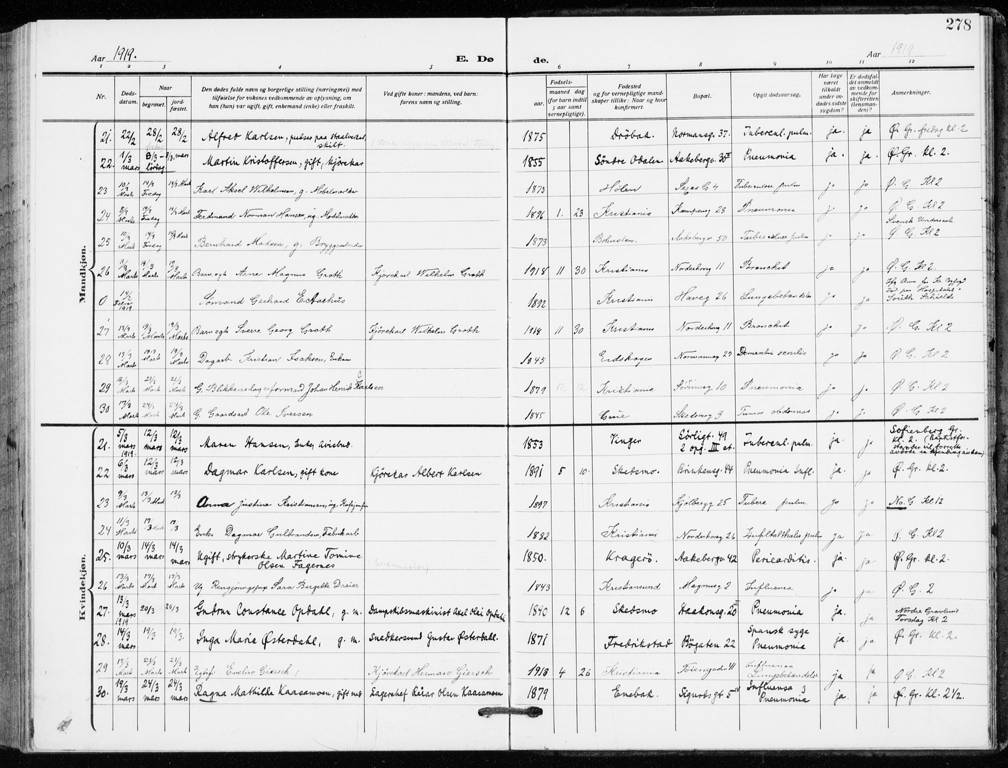 Kampen prestekontor Kirkebøker, AV/SAO-A-10853/F/Fa/L0013: Parish register (official) no. I 13, 1917-1922, p. 278