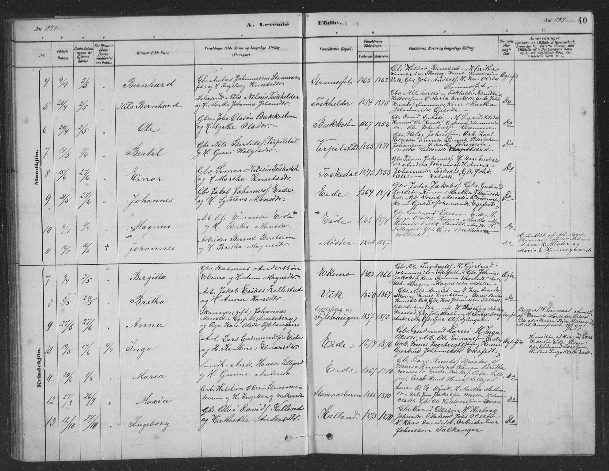 Vaksdal Sokneprestembete, SAB/A-78901/H/Hab: Parish register (copy) no. D 1, 1878-1939, p. 40