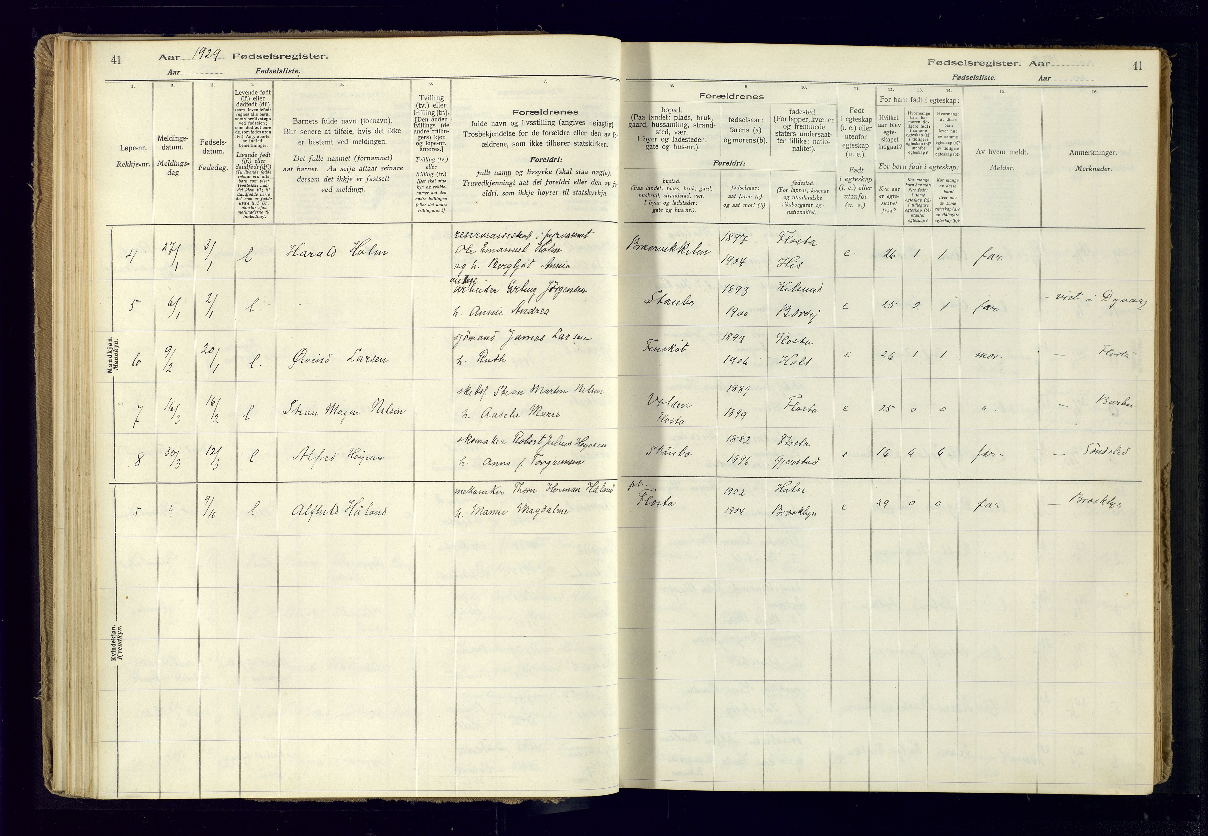 Austre Moland sokneprestkontor, SAK/1111-0001/J/Ja/L0005: Birth register no. A-VI-29, 1916-1982, p. 41