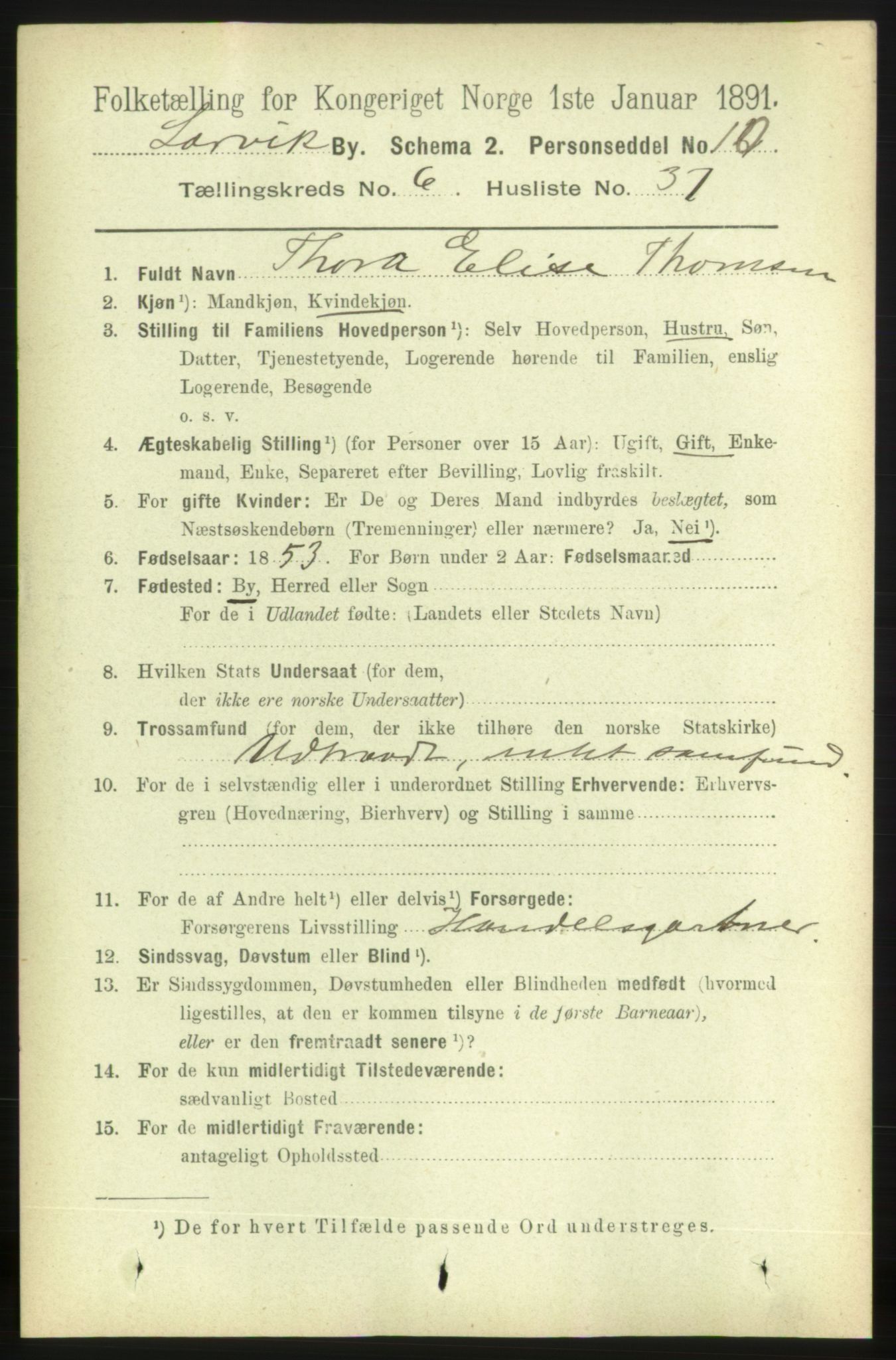 RA, 1891 census for 0707 Larvik, 1891, p. 7055