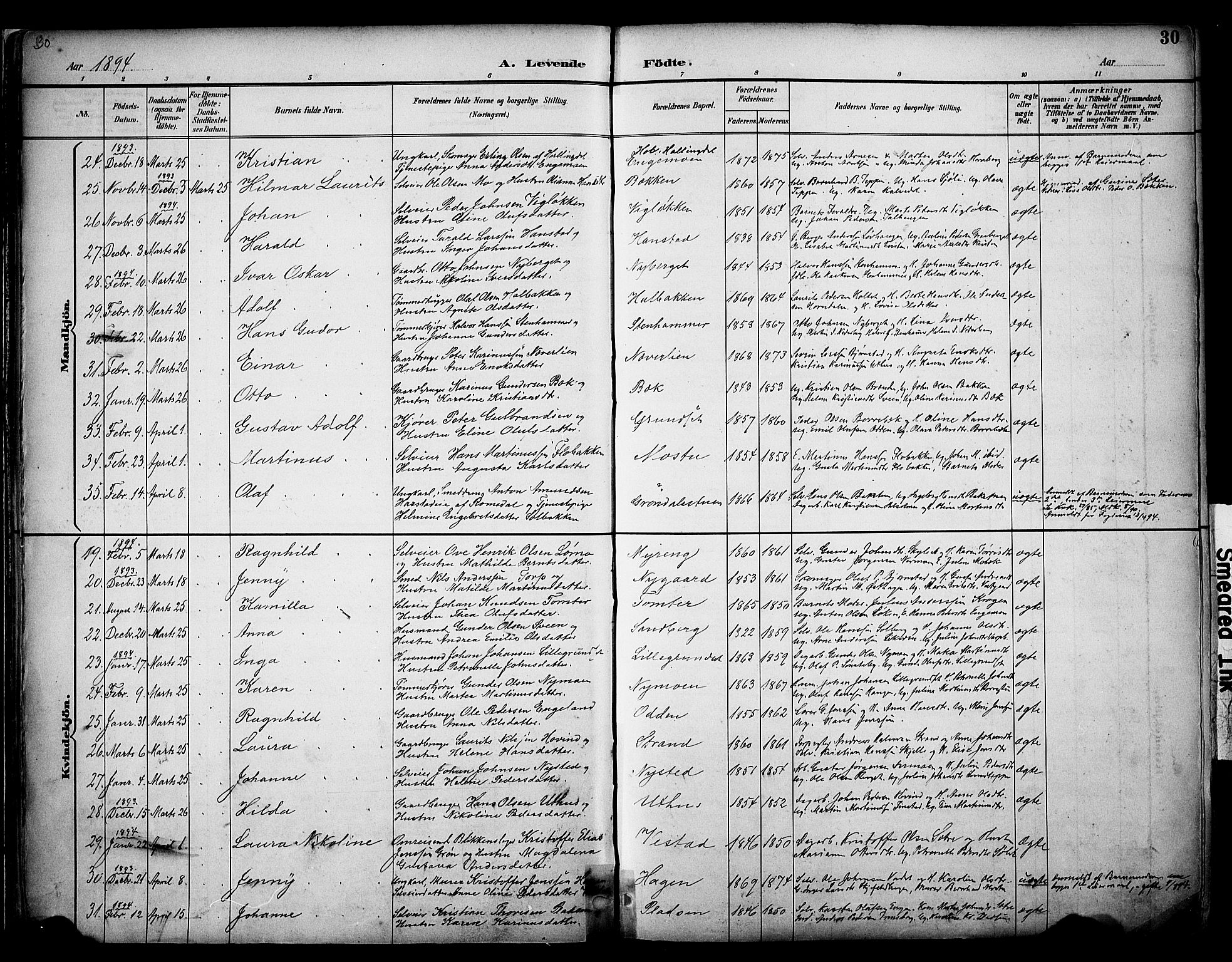 Elverum prestekontor, AV/SAH-PREST-044/H/Ha/Haa/L0014: Parish register (official) no. 14, 1891-1909, p. 30