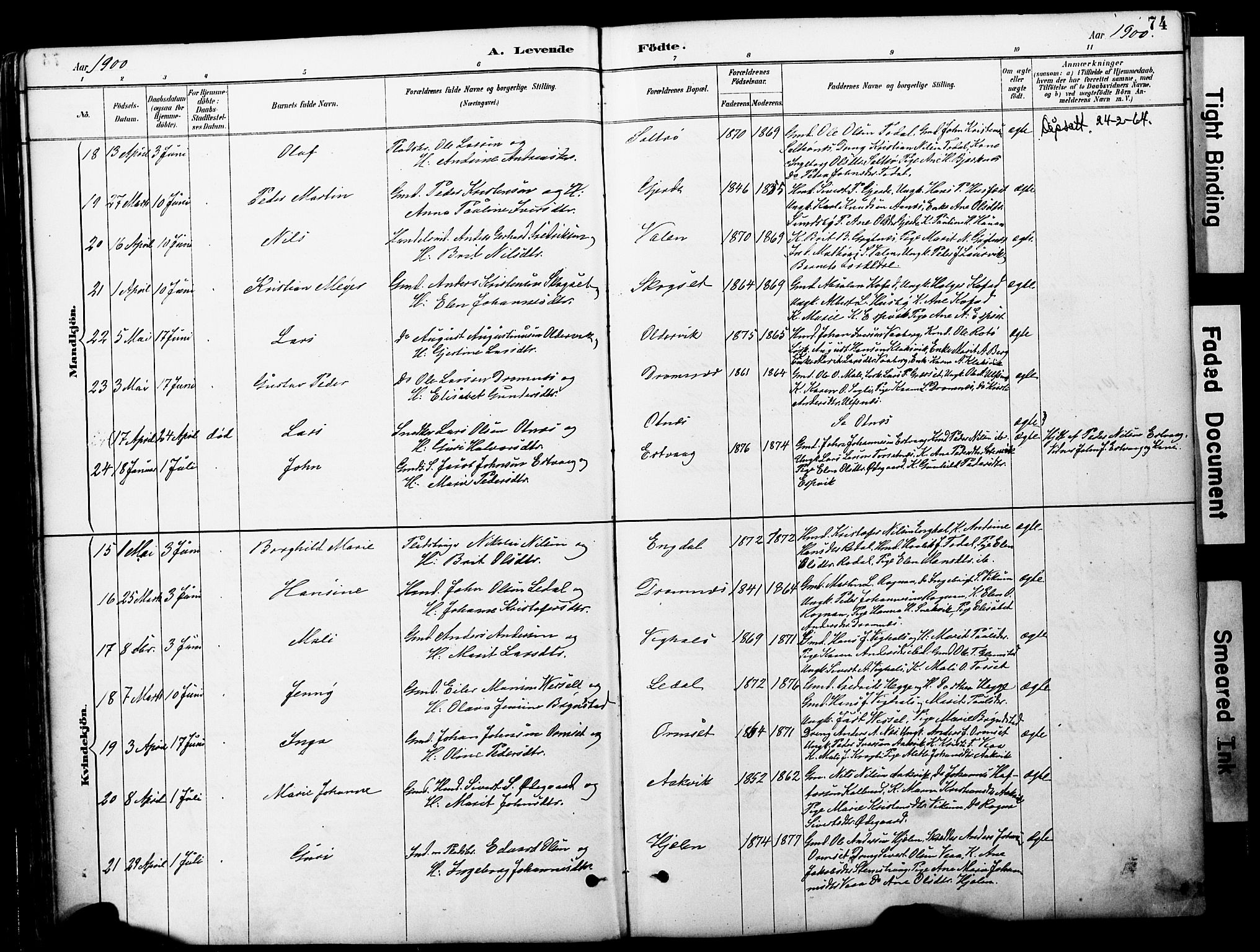 Ministerialprotokoller, klokkerbøker og fødselsregistre - Møre og Romsdal, AV/SAT-A-1454/578/L0907: Parish register (official) no. 578A06, 1887-1904, p. 74