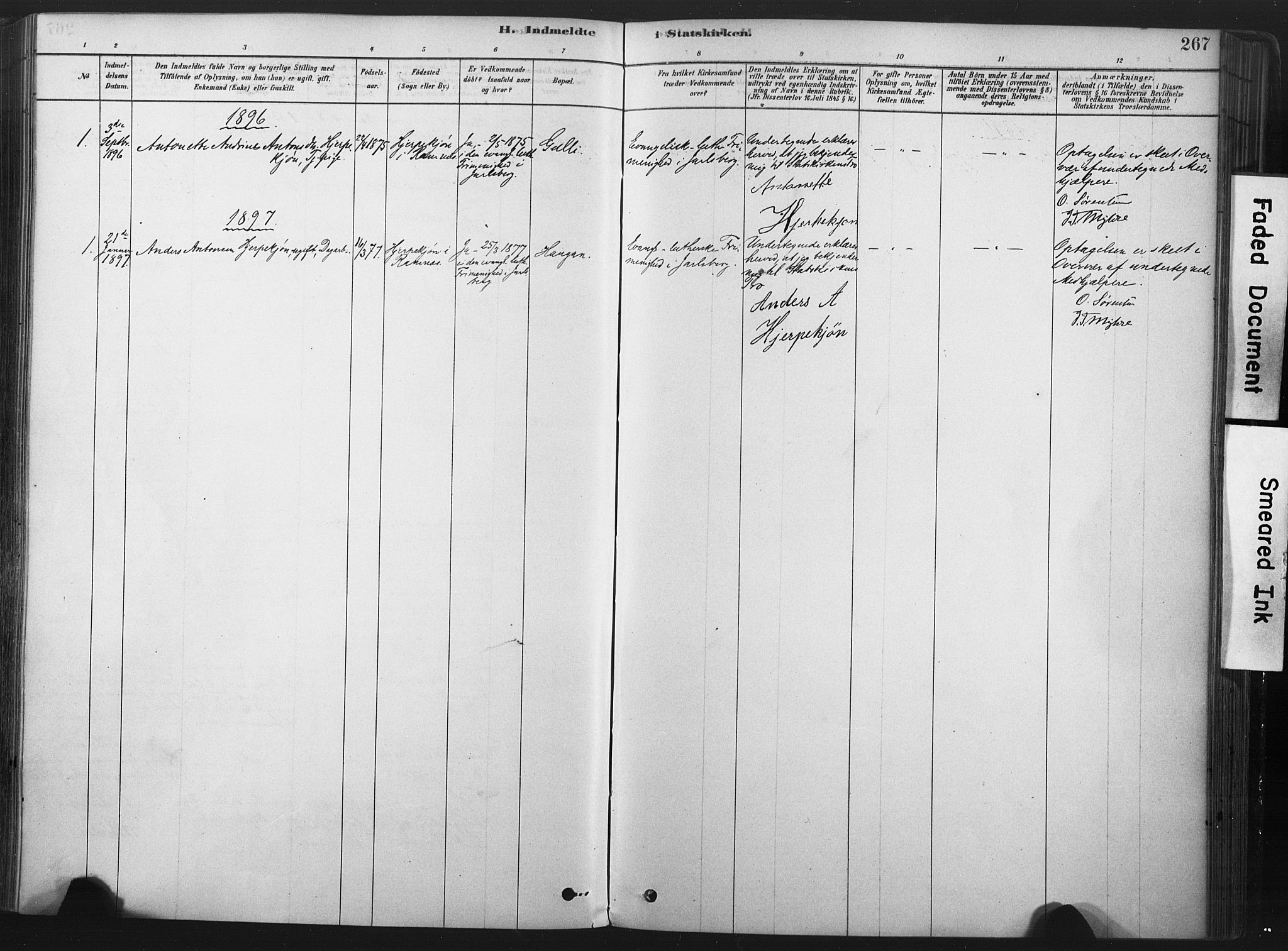 Andebu kirkebøker, AV/SAKO-A-336/F/Fa/L0007: Parish register (official) no. I 7, 1878-1899, p. 267