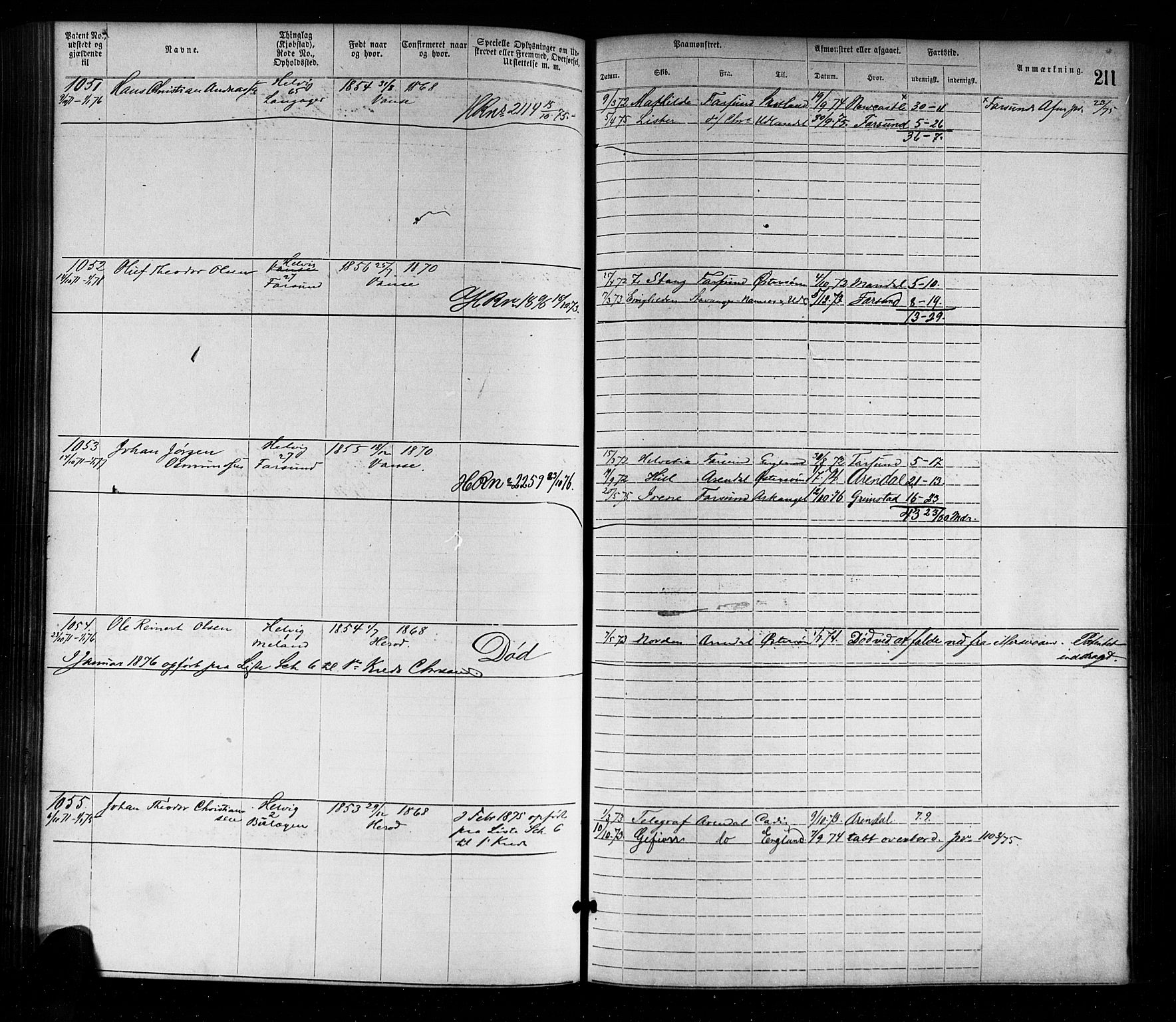 Farsund mønstringskrets, SAK/2031-0017/F/Fa/L0001: Annotasjonsrulle nr 1-1920 med register, M-1, 1869-1877, p. 241