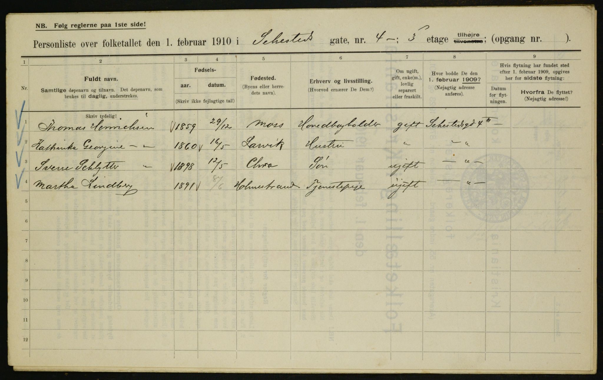 OBA, Municipal Census 1910 for Kristiania, 1910, p. 89565