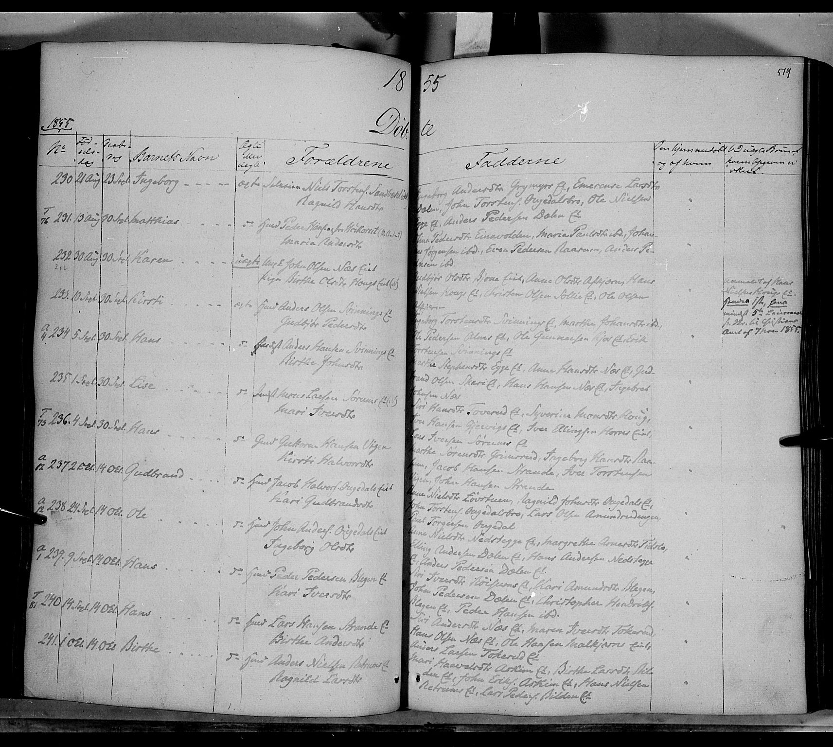 Gran prestekontor, AV/SAH-PREST-112/H/Ha/Haa/L0011: Parish register (official) no. 11, 1842-1856, p. 518-519