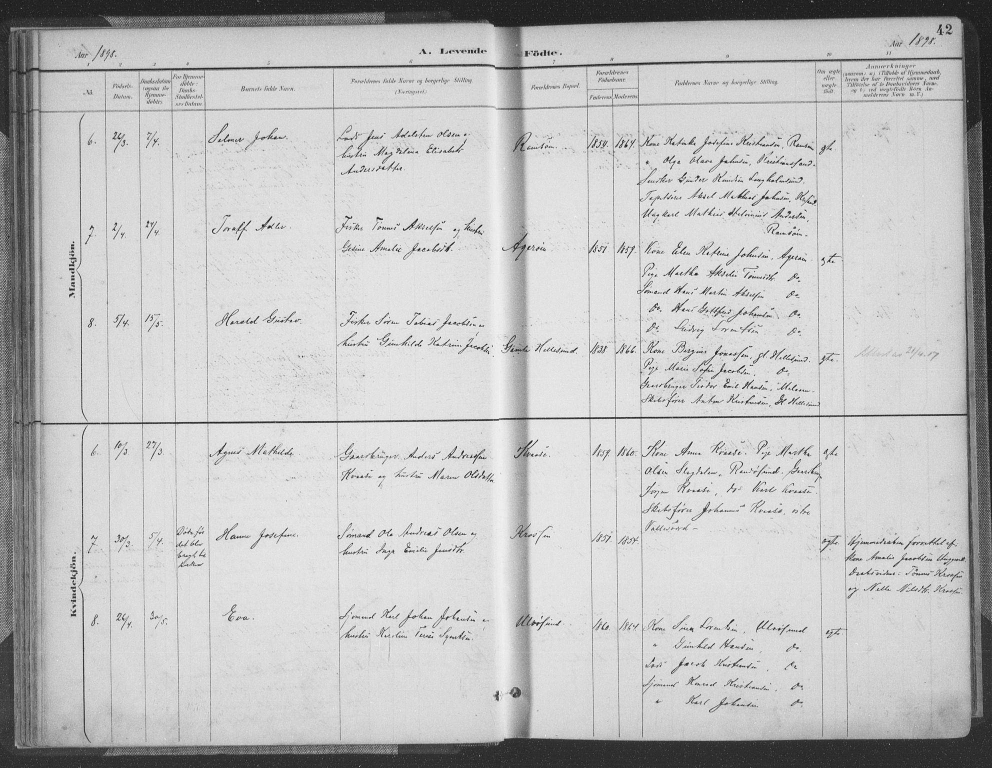 Høvåg sokneprestkontor, AV/SAK-1111-0025/F/Fa/L0006: Parish register (official) no. A 6, 1894-1923, p. 42