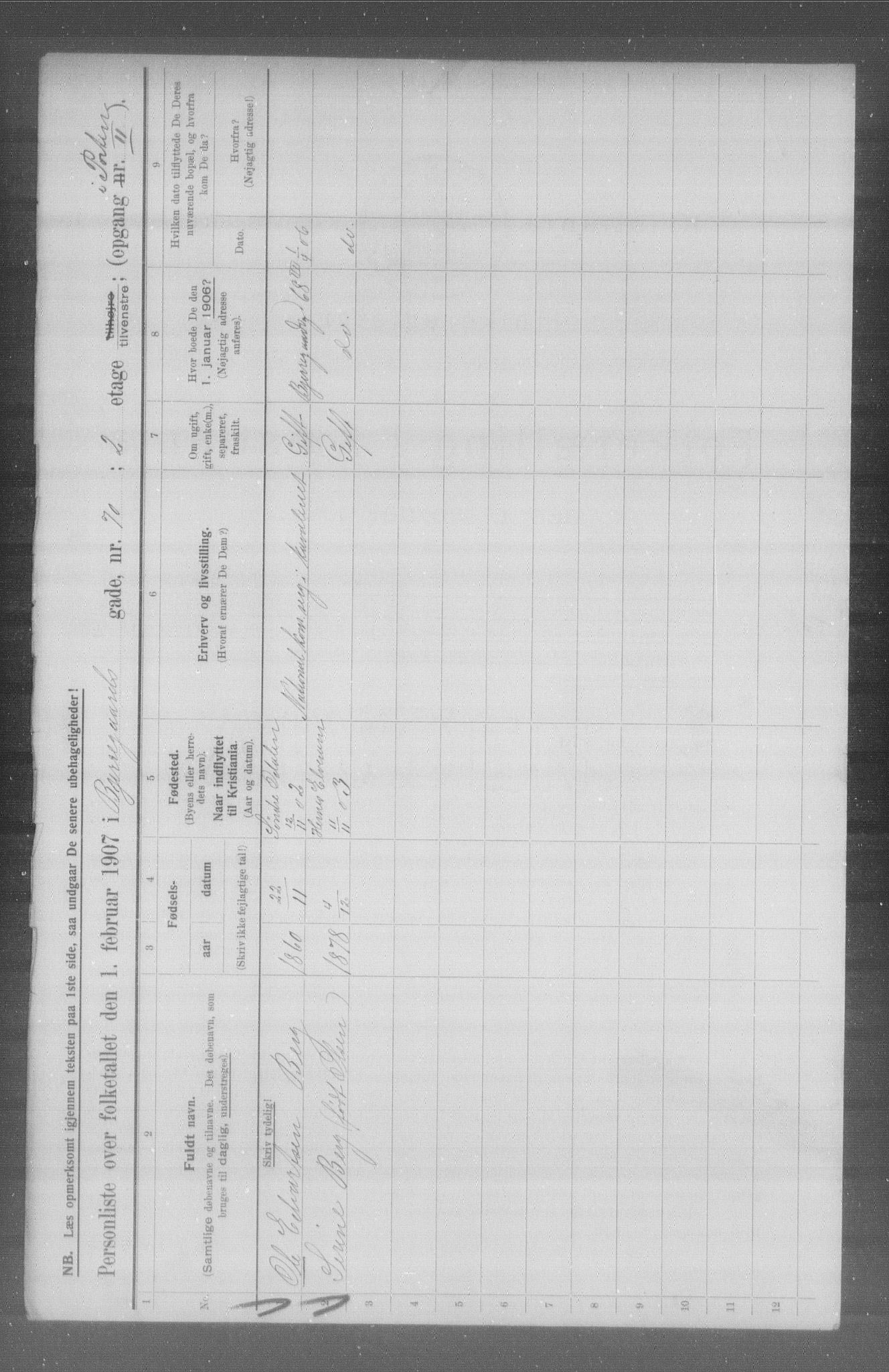 OBA, Municipal Census 1907 for Kristiania, 1907, p. 3369