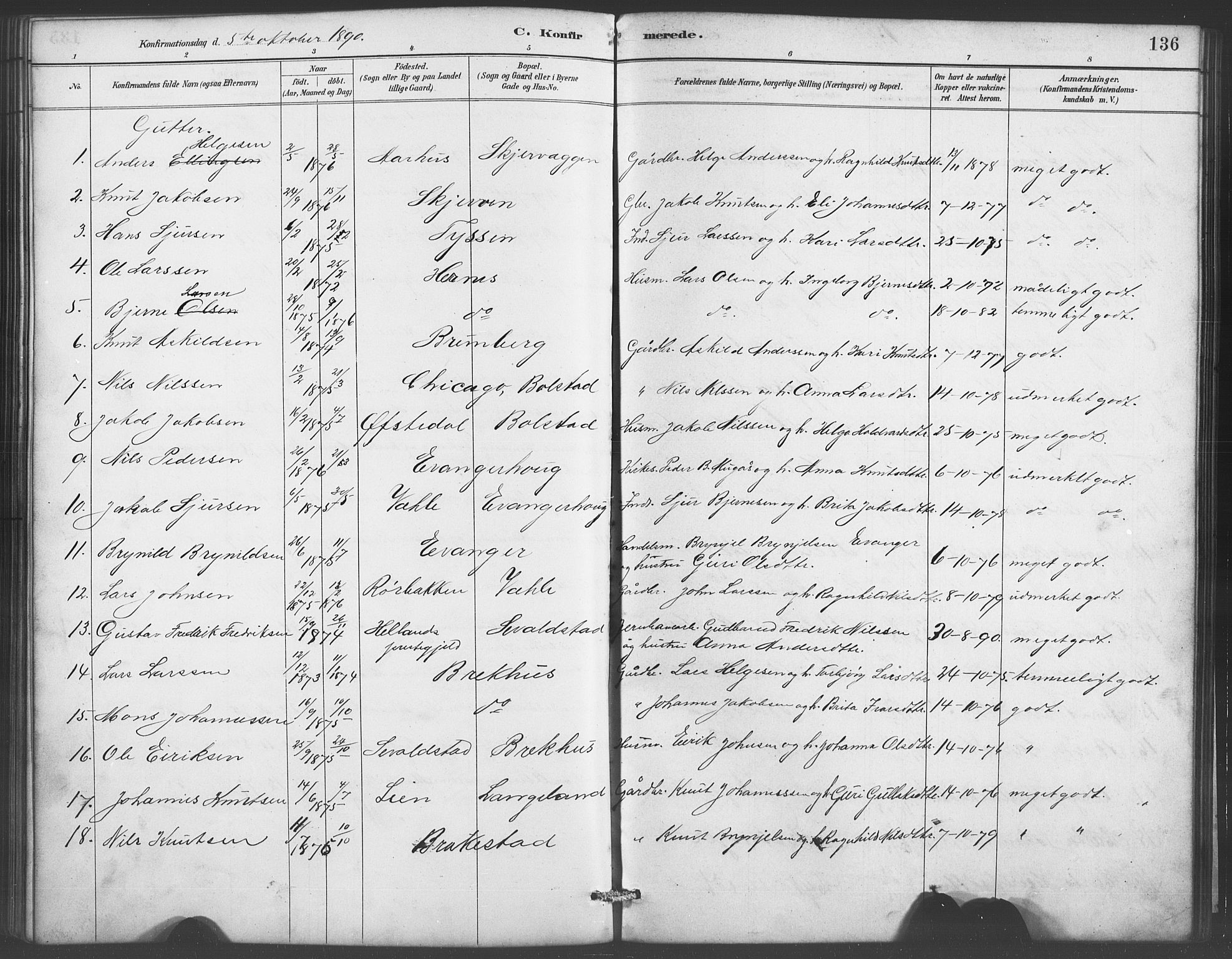Evanger sokneprestembete, SAB/A-99924: Parish register (copy) no. A 4, 1887-1897, p. 136