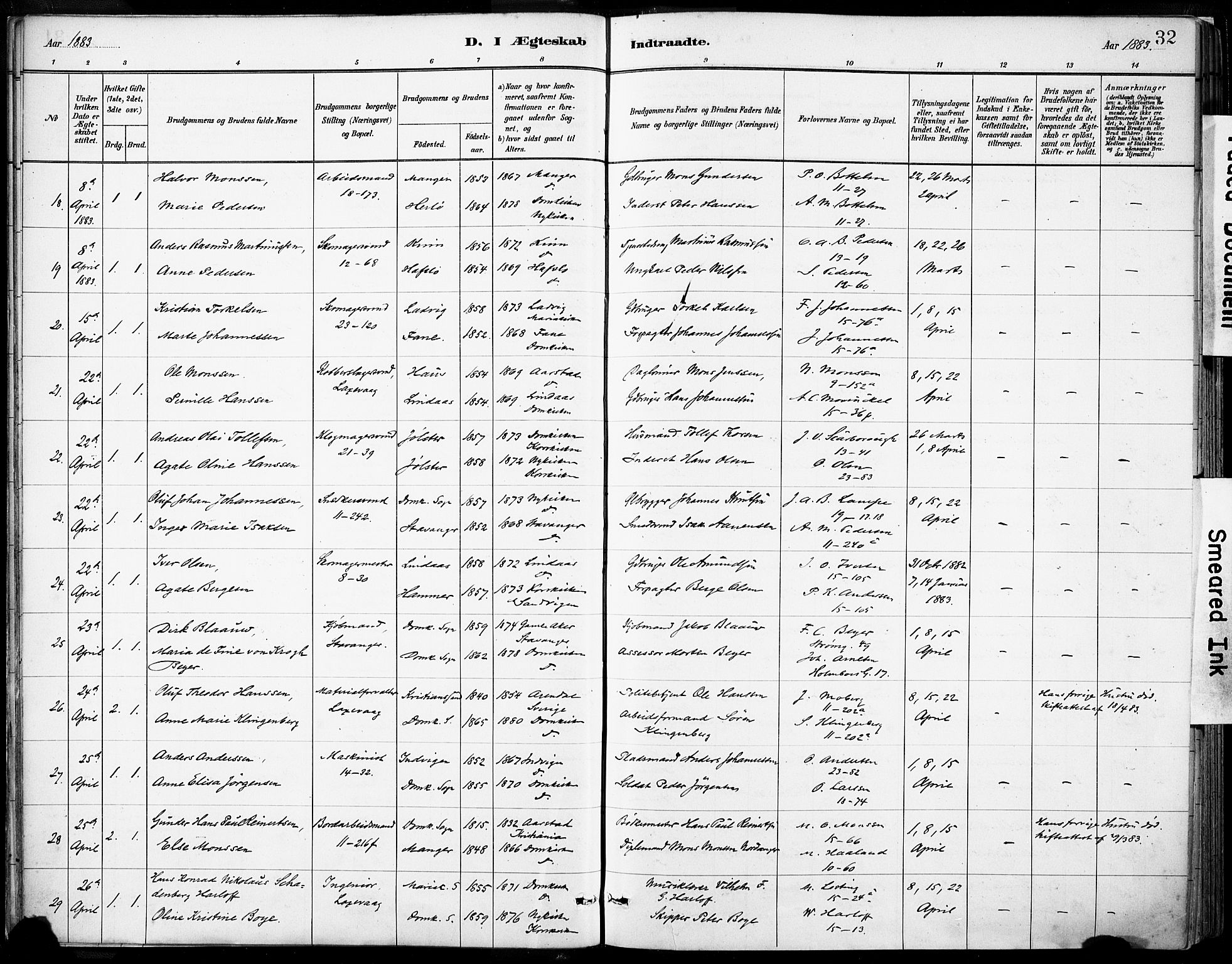 Domkirken sokneprestembete, AV/SAB-A-74801/H/Haa/L0037: Parish register (official) no. D 4, 1880-1907, p. 32