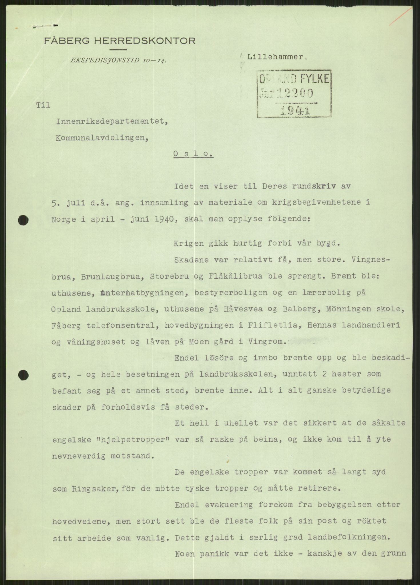 Forsvaret, Forsvarets krigshistoriske avdeling, AV/RA-RAFA-2017/Y/Ya/L0014: II-C-11-31 - Fylkesmenn.  Rapporter om krigsbegivenhetene 1940., 1940, p. 60