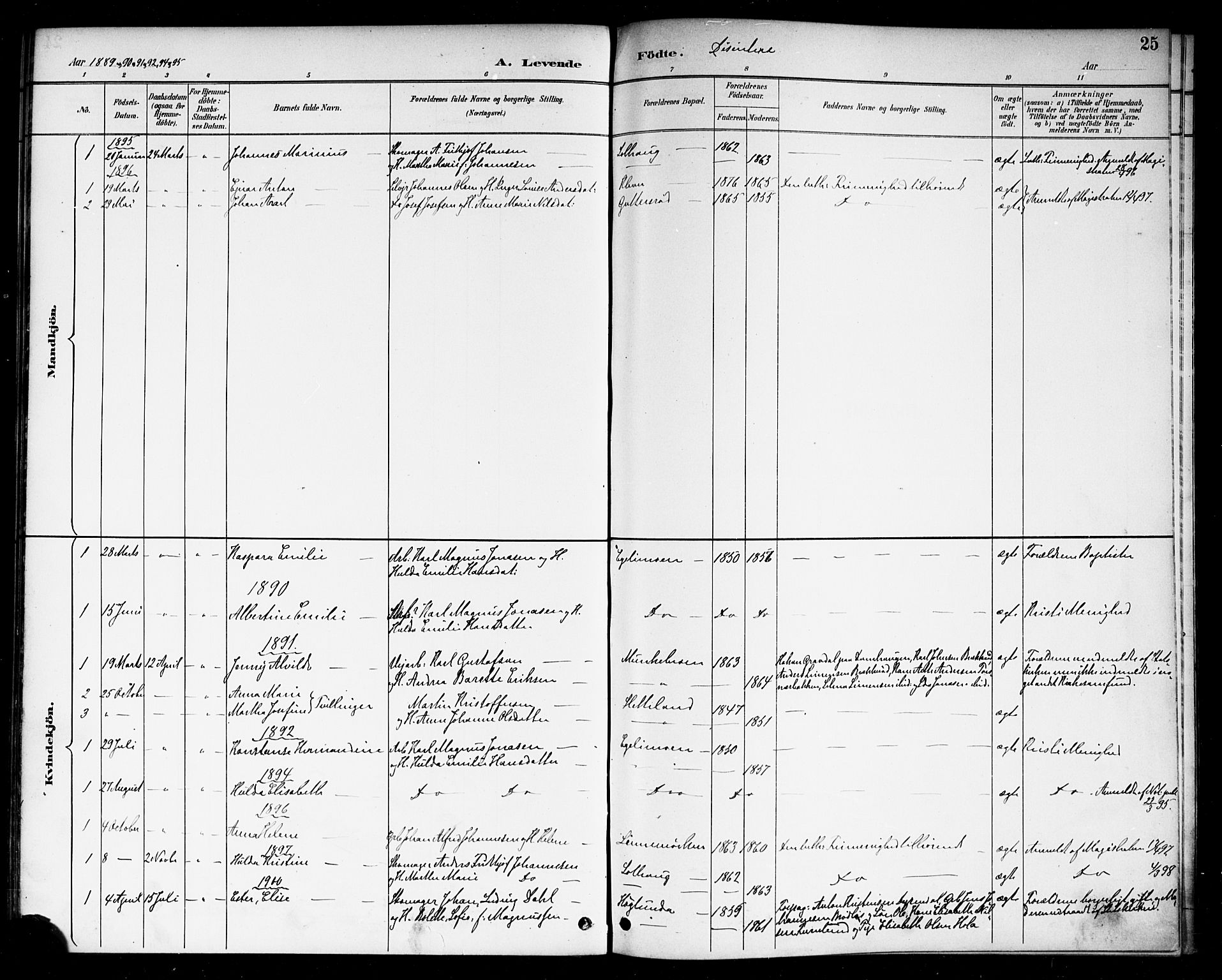 Berg prestekontor Kirkebøker, AV/SAO-A-10902/F/Fc/L0002: Parish register (official) no. III 2, 1888-1901, p. 25