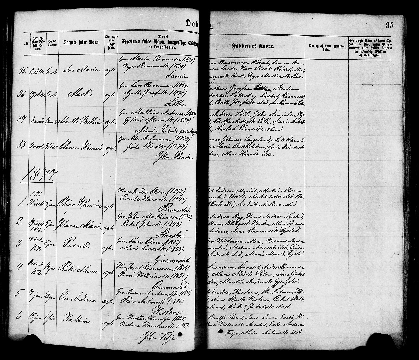 Gloppen sokneprestembete, SAB/A-80101/H/Haa/Haaa/L0010: Parish register (official) no. A 10, 1871-1884, p. 95