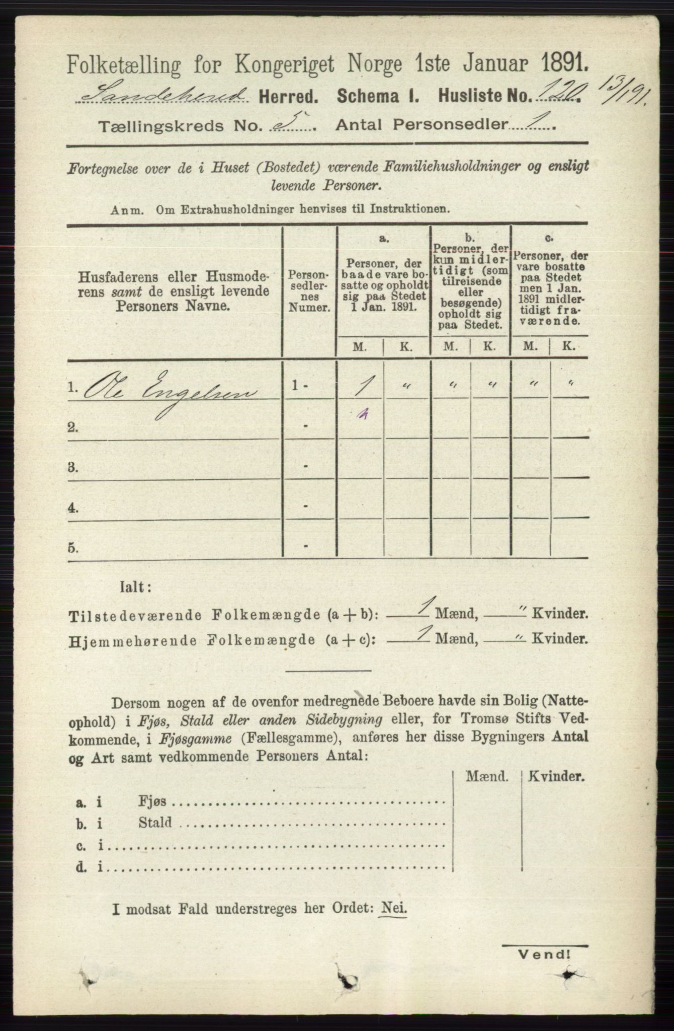 RA, 1891 census for 0724 Sandeherred, 1891, p. 2821