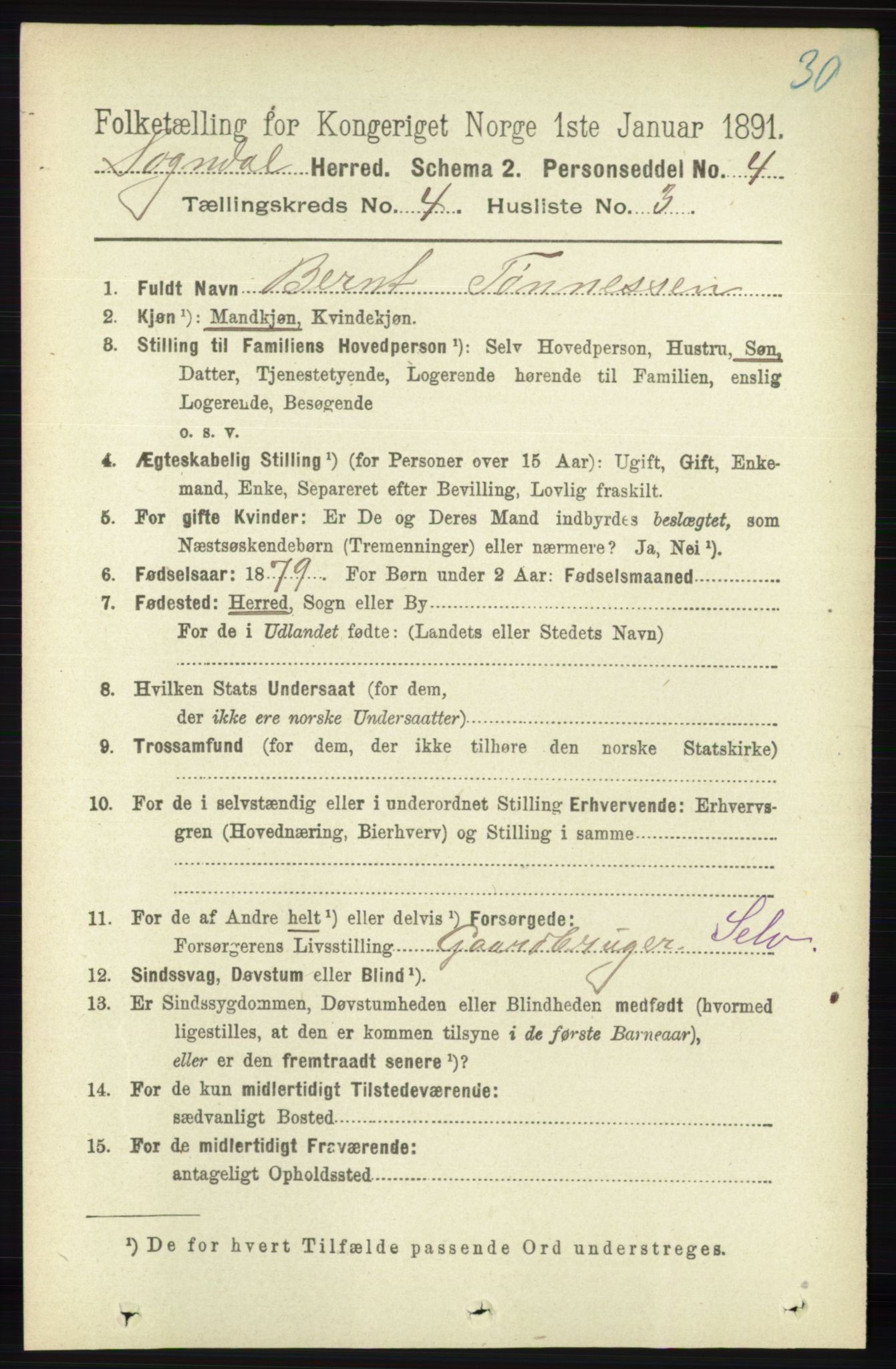 RA, 1891 census for 1111 Sokndal, 1891, p. 1012