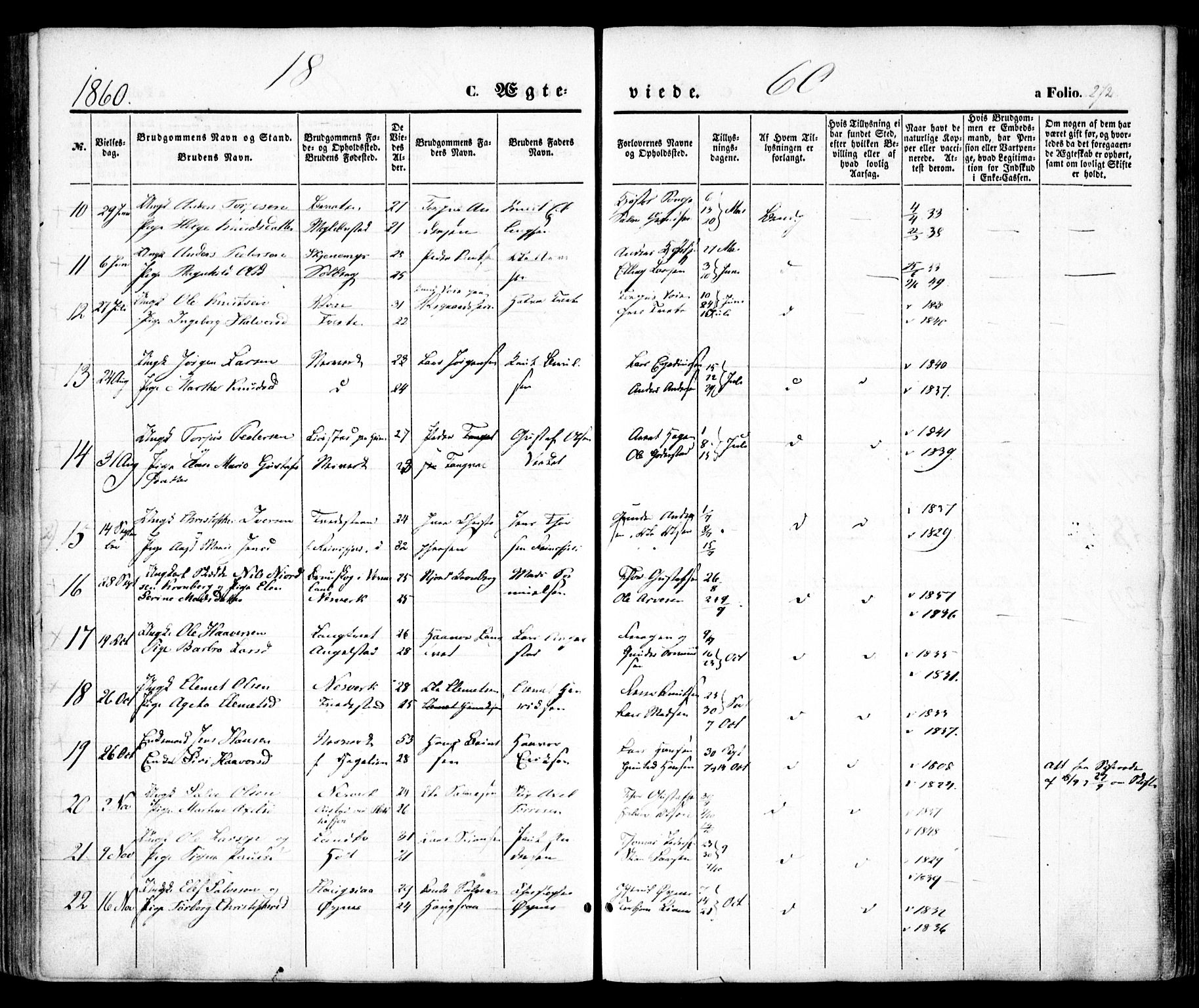 Holt sokneprestkontor, AV/SAK-1111-0021/F/Fa/L0008: Parish register (official) no. A 8, 1849-1860, p. 272