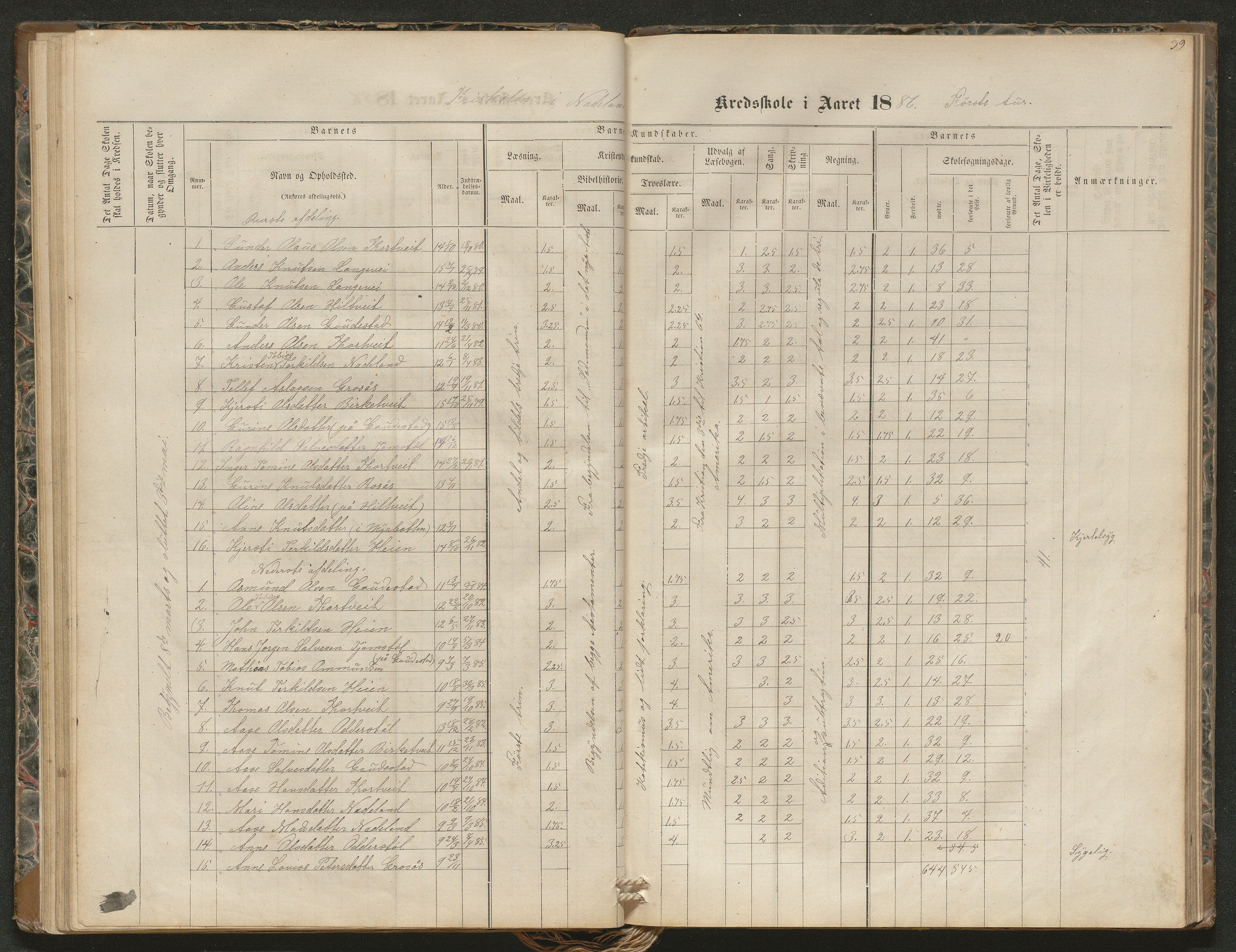 Iveland kommune, De enkelte kretsene/Skolene, AAKS/KA0935-550/A_4/L0002: Dagbok for Hodne og Iveland skolekrets, 1863-1888, p. 39