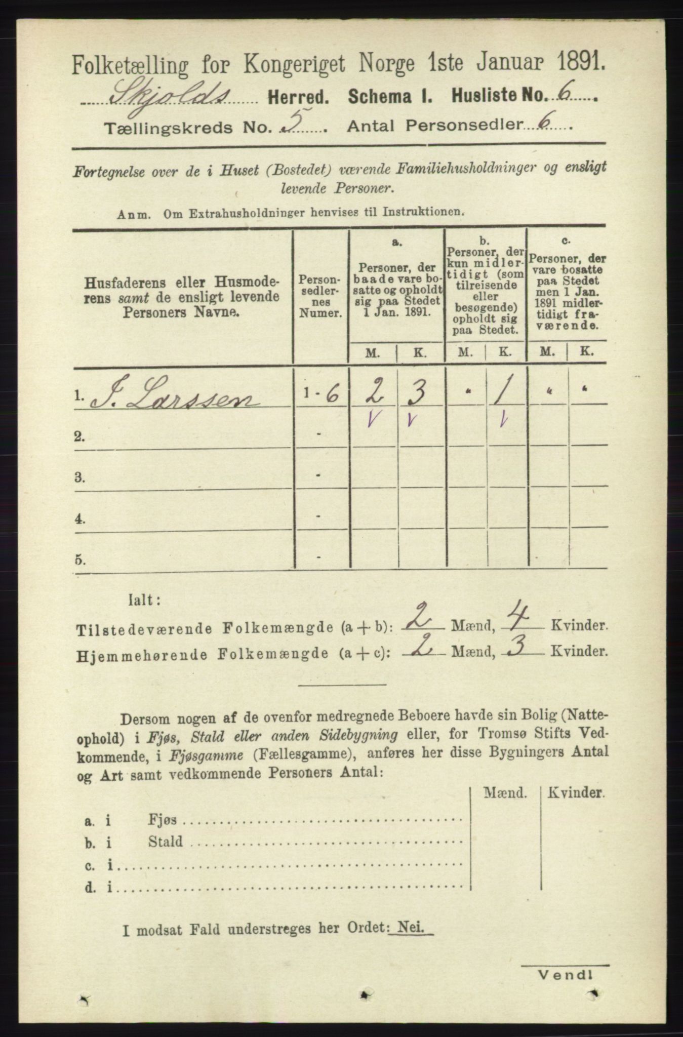 RA, 1891 census for 1154 Skjold, 1891, p. 734