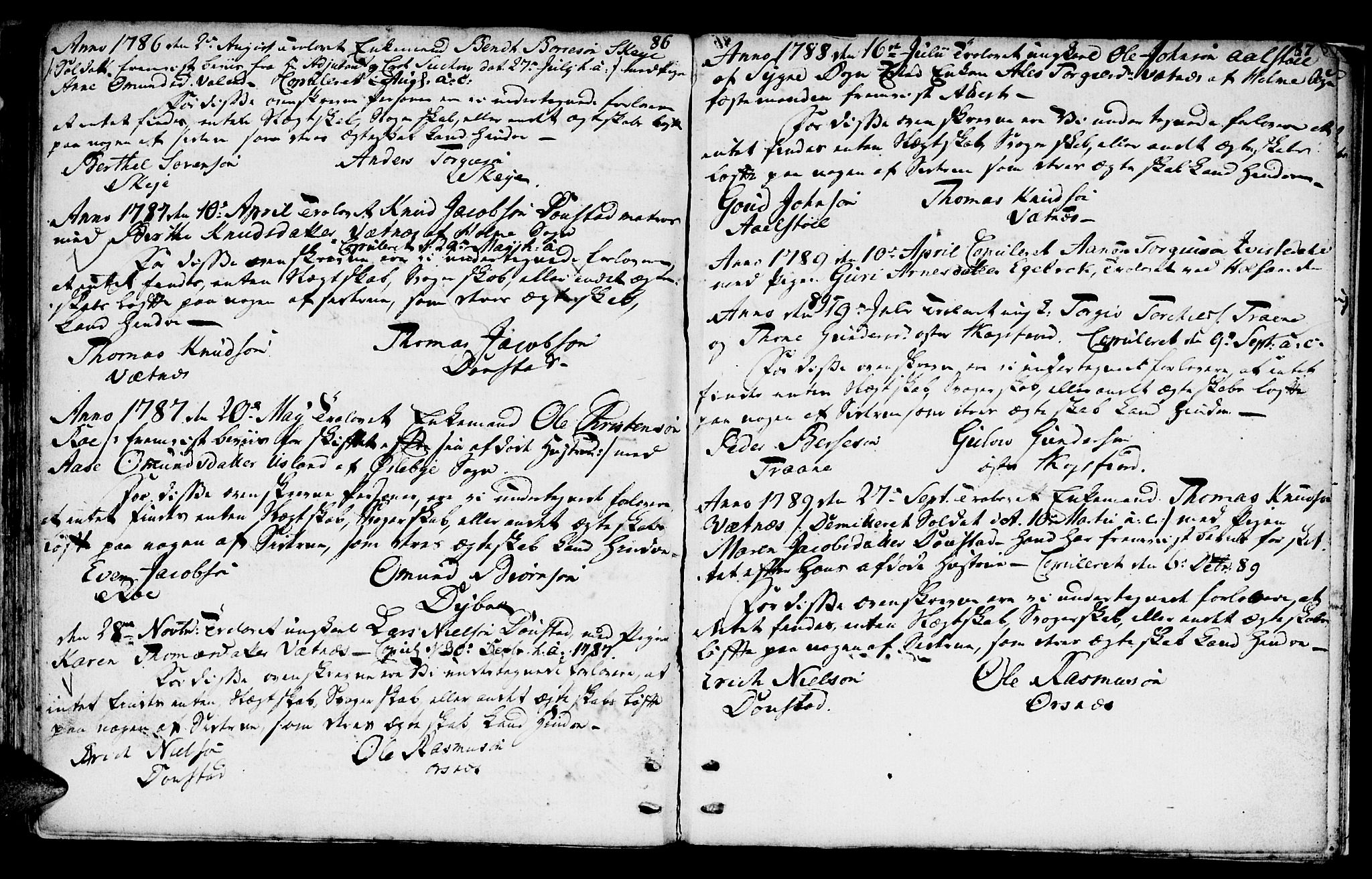 Mandal sokneprestkontor, SAK/1111-0030/F/Fa/Fab/L0002: Parish register (official) no. A 2, 1753-1801, p. 86-87