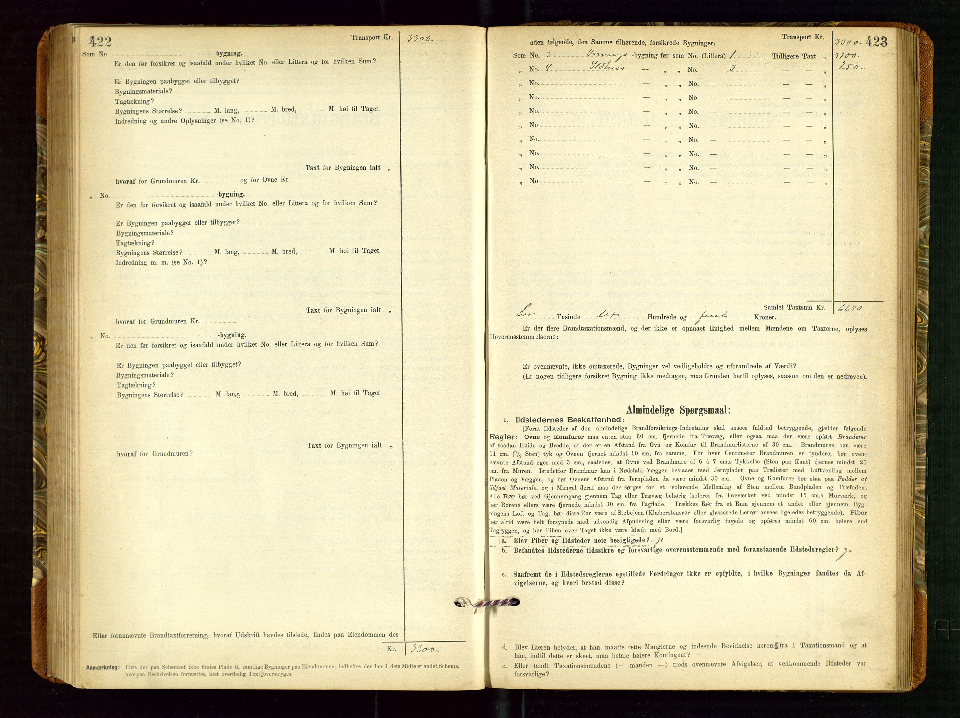 Torvestad lensmannskontor, SAST/A-100307/1/Gob/L0002: "Brandtakstprotokol for Lensmanden i Torvestad", 1900-1905, p. 422-423