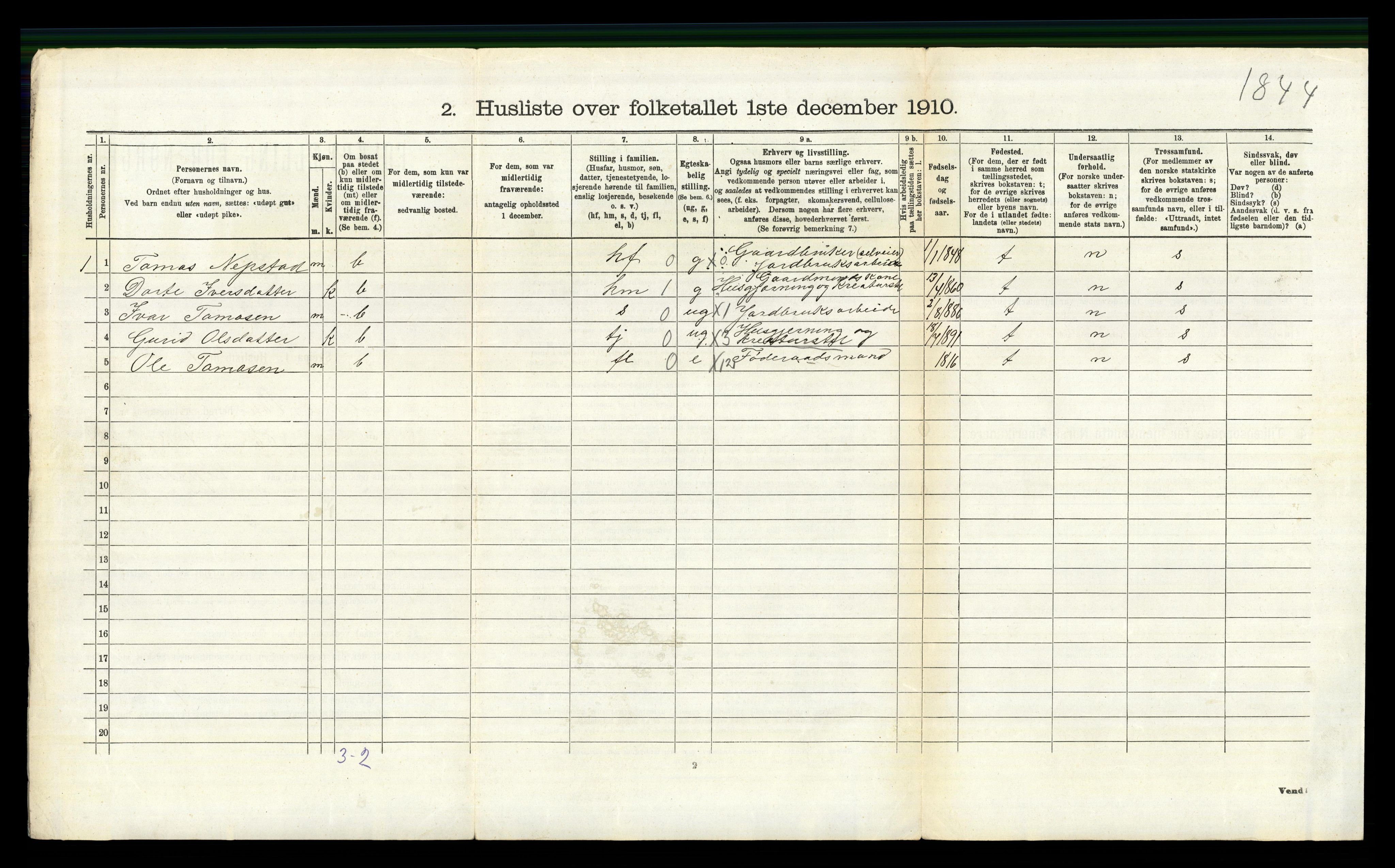 RA, 1910 census for Vang, 1910, p. 446