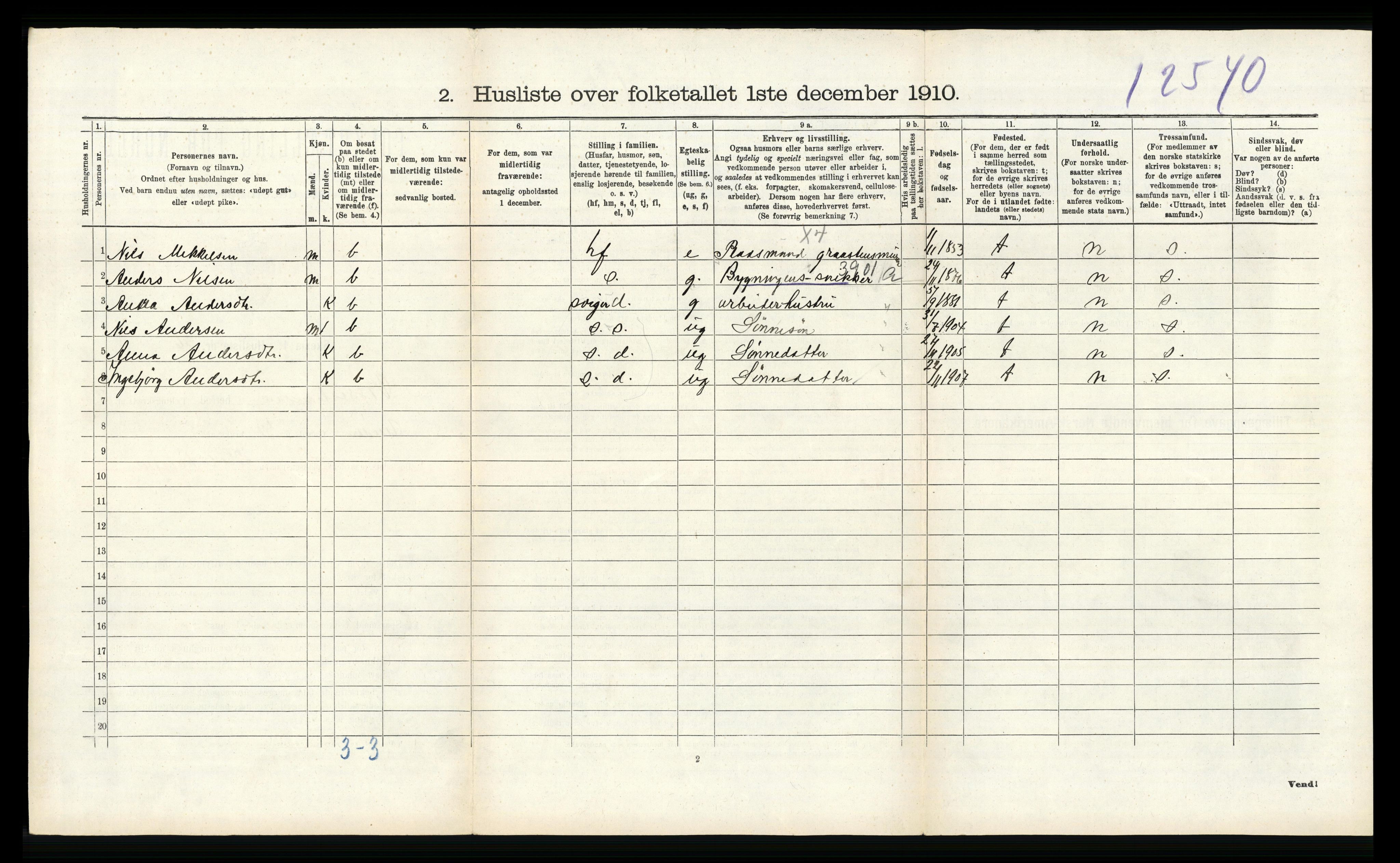 RA, 1910 census for Vossestrand, 1910, p. 418