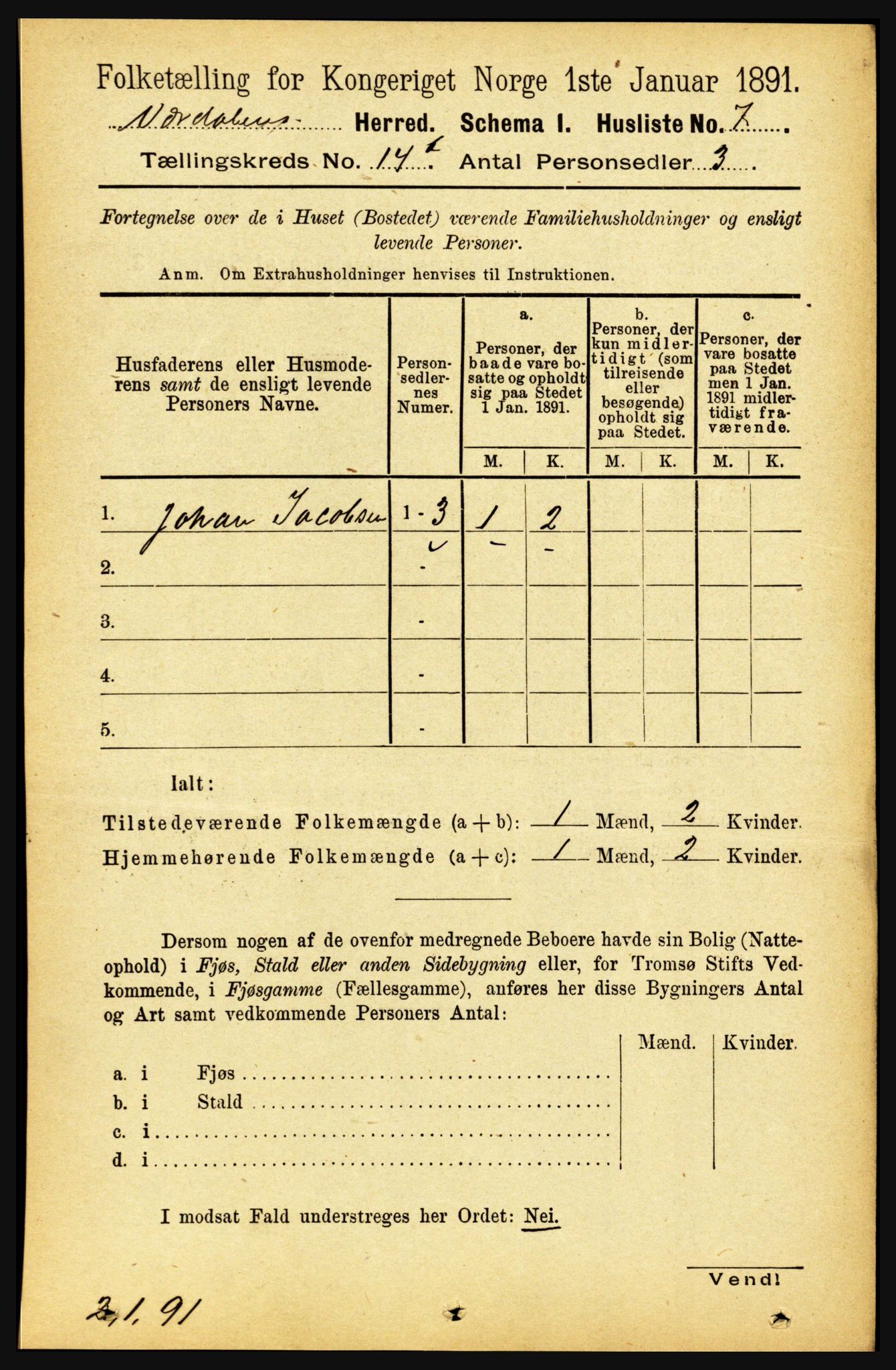 RA, 1891 census for 1721 Verdal, 1891, p. 7330