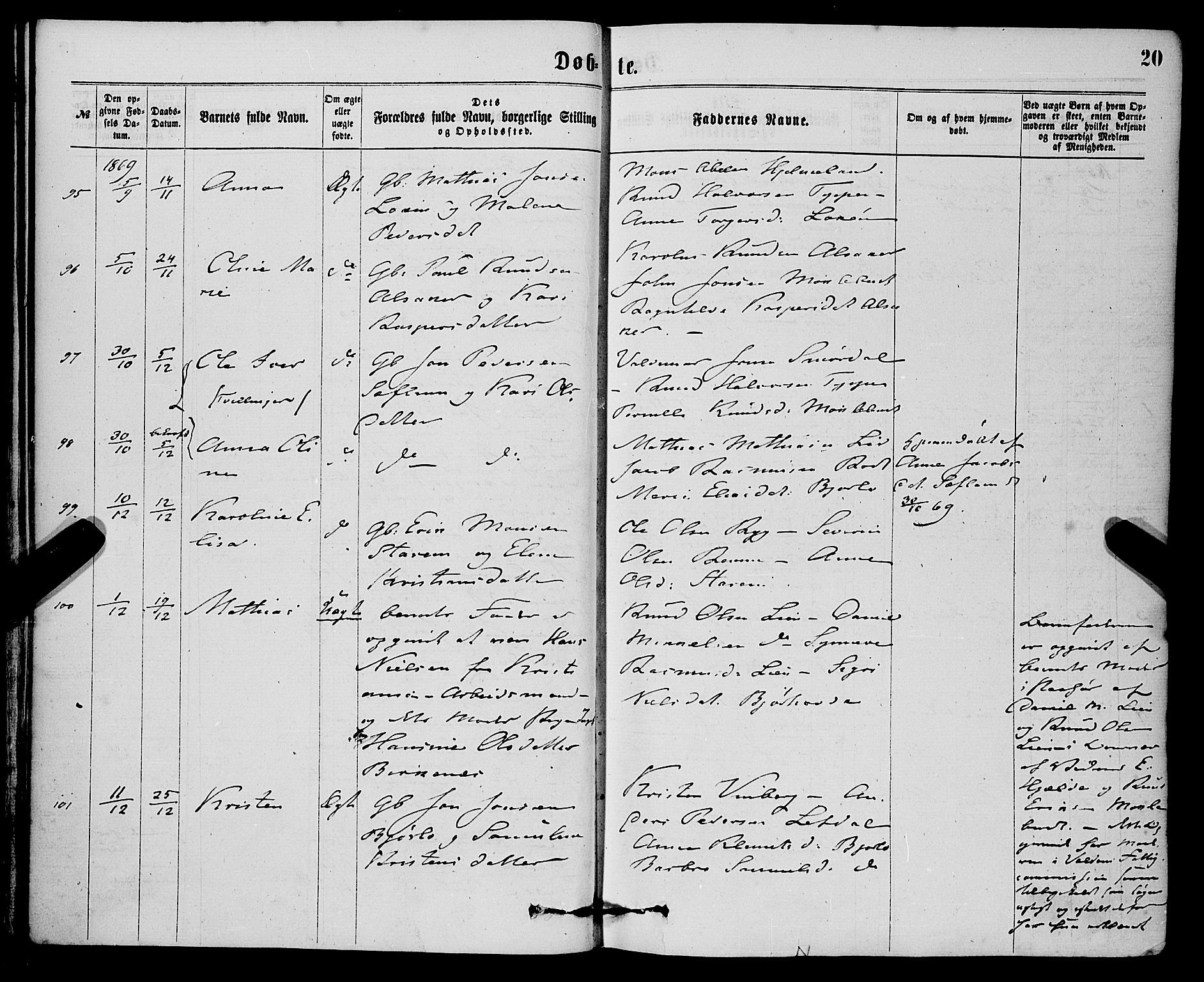 Eid sokneprestembete, AV/SAB-A-82301/H/Haa/Haaa/L0010: Parish register (official) no. A 10, 1867-1878, p. 20