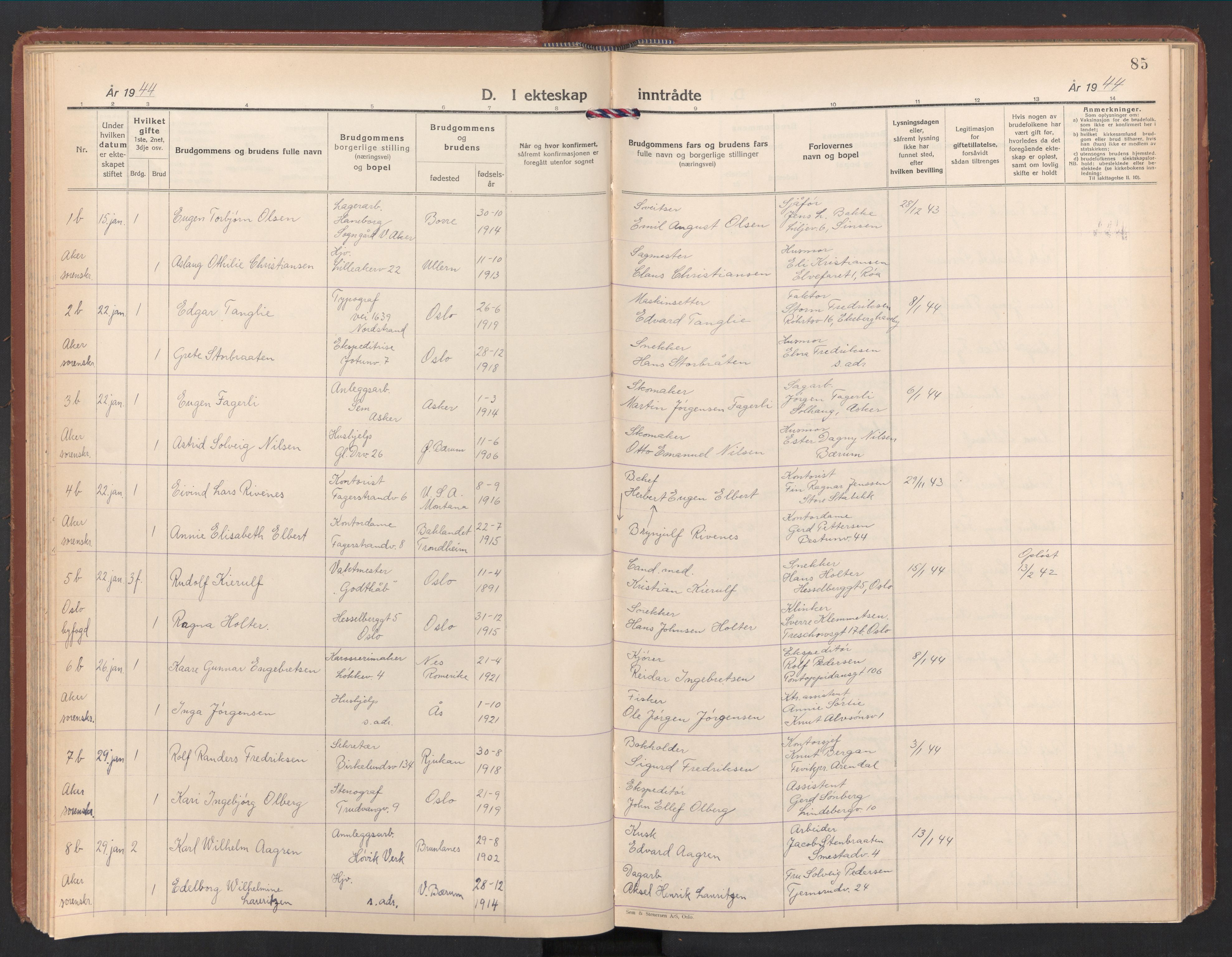 Østre Bærum prestekontor Kirkebøker, AV/SAO-A-10887/F/Fa/L0008: Parish register (official) no. 8, 1940-1948, p. 85