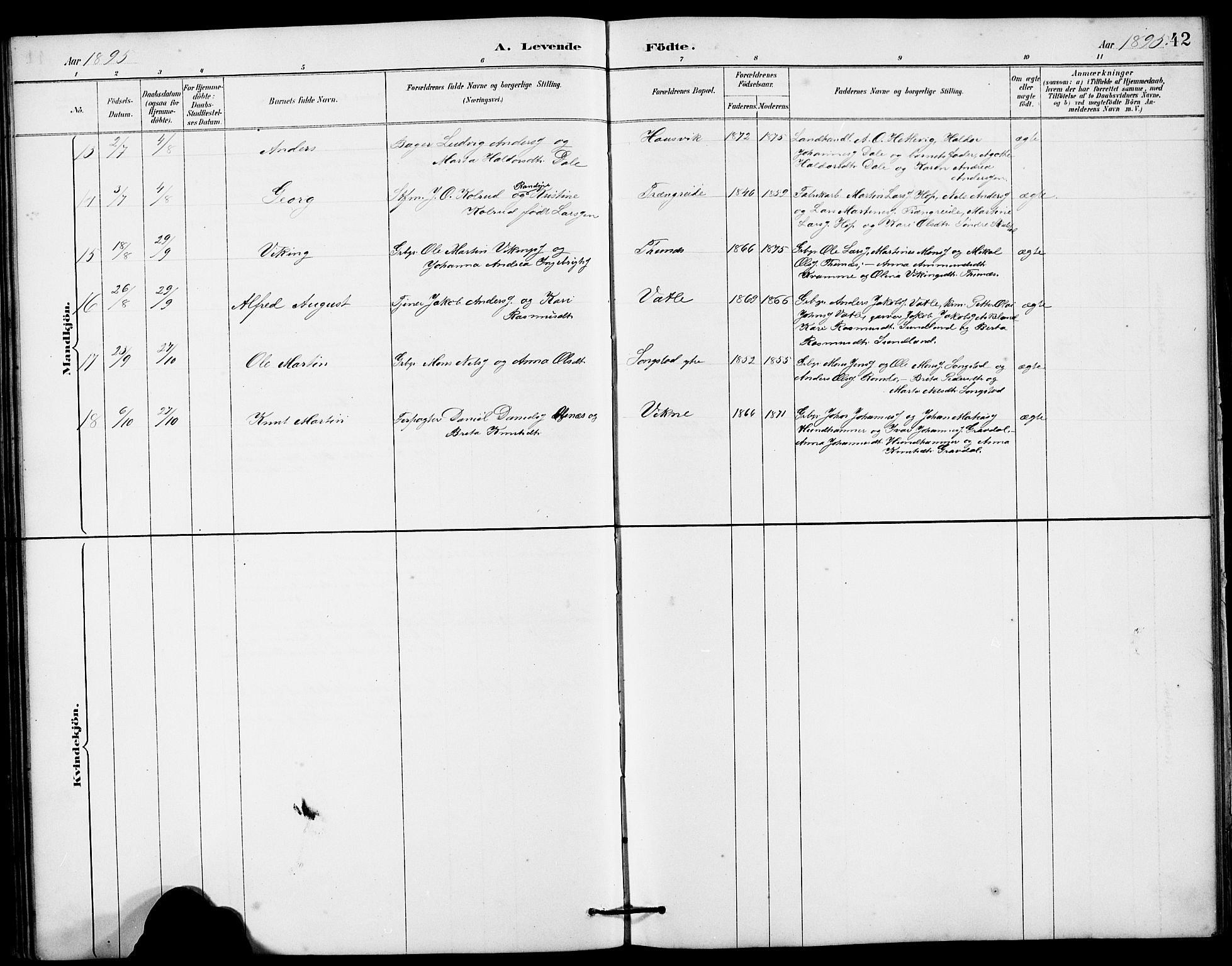 Haus sokneprestembete, AV/SAB-A-75601/H/Hab: Parish register (copy) no. B 3, 1885-1899, p. 42