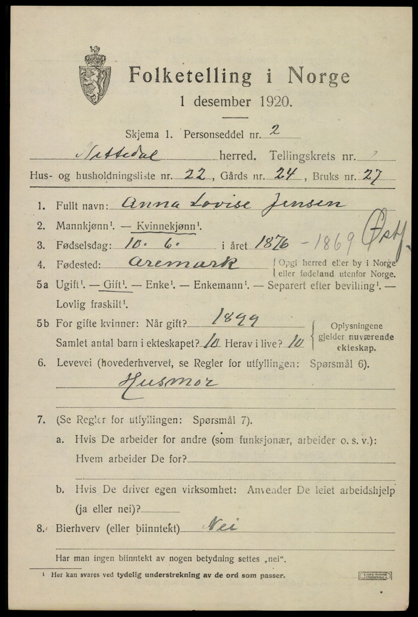 SAO, 1920 census for Nittedal, 1920, p. 1434