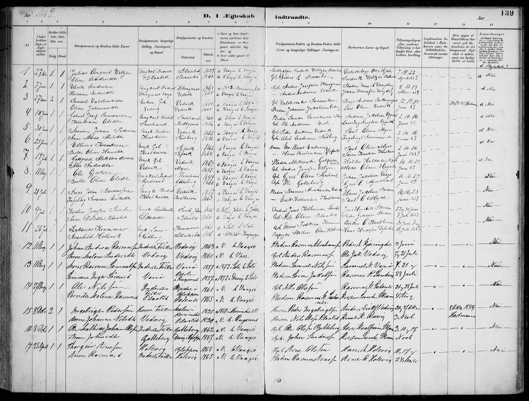 Selje sokneprestembete, SAB/A-99938/H/Ha/Haa/Haac/L0002: Parish register (official) no. C  2, 1889-1904, p. 139