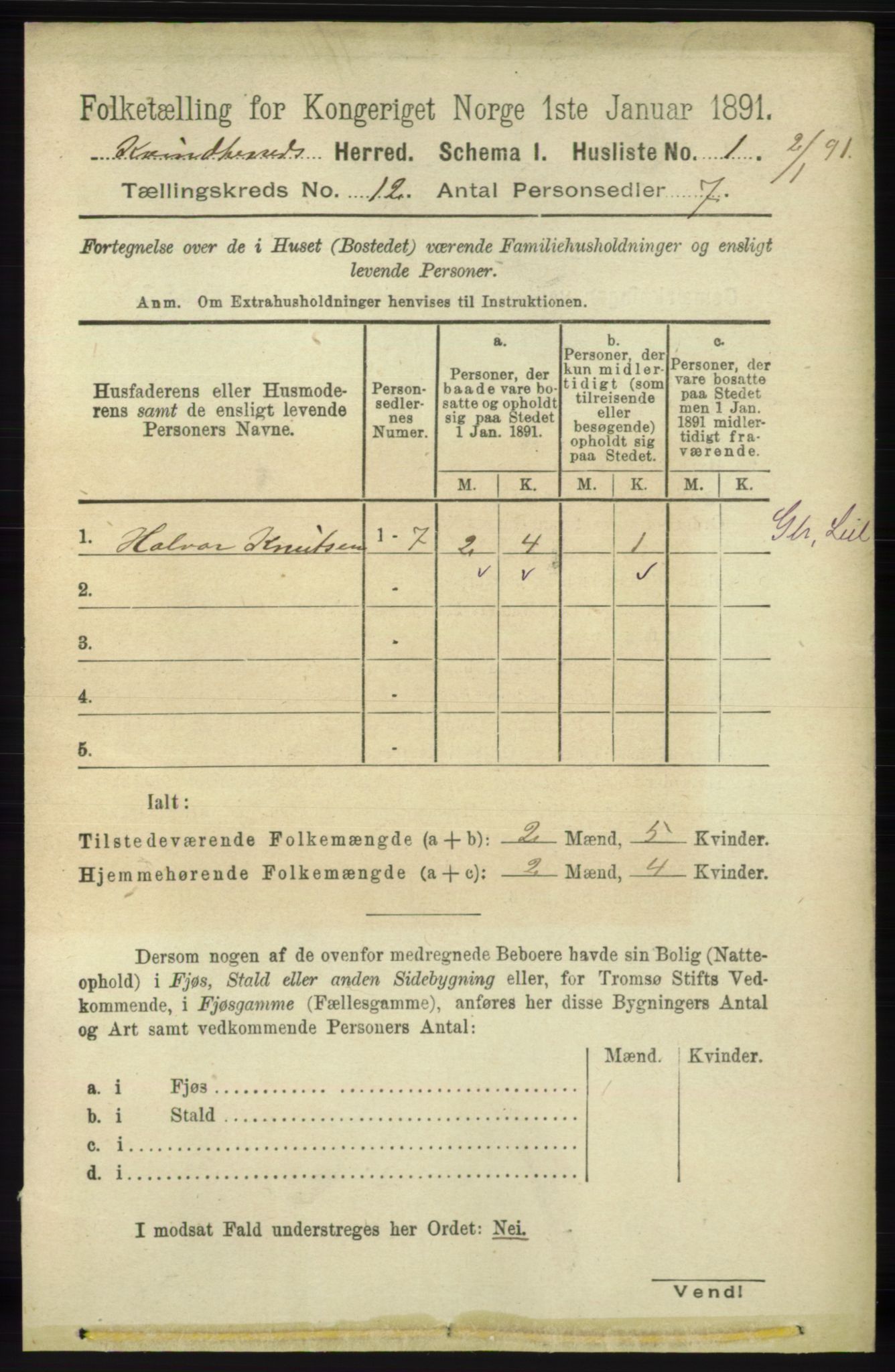 RA, 1891 census for 1224 Kvinnherad, 1891, p. 3920