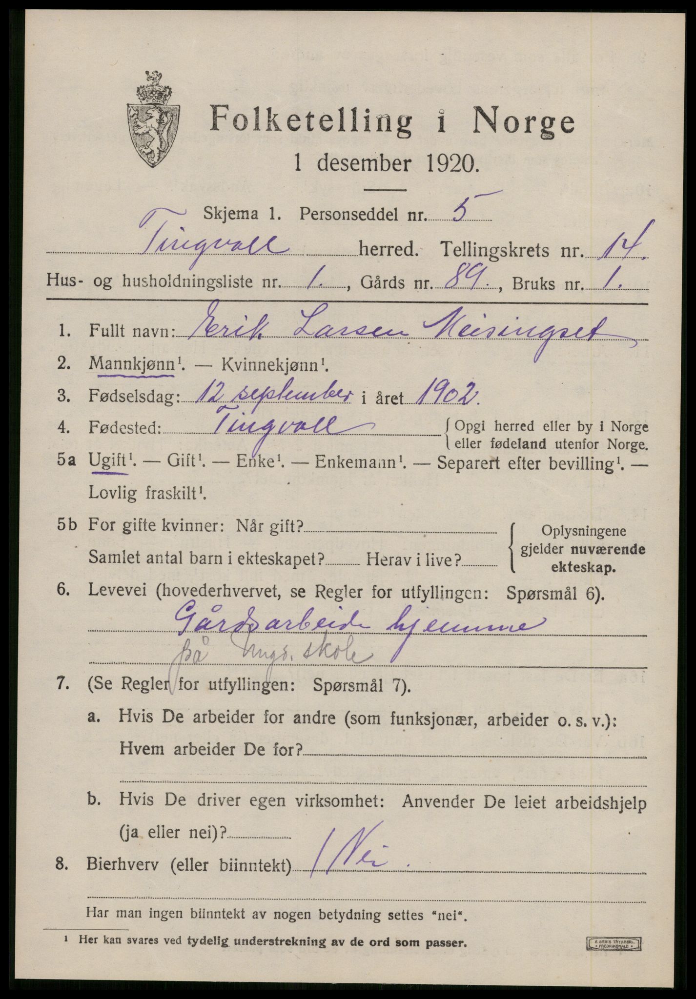 SAT, 1920 census for Tingvoll, 1920, p. 6984