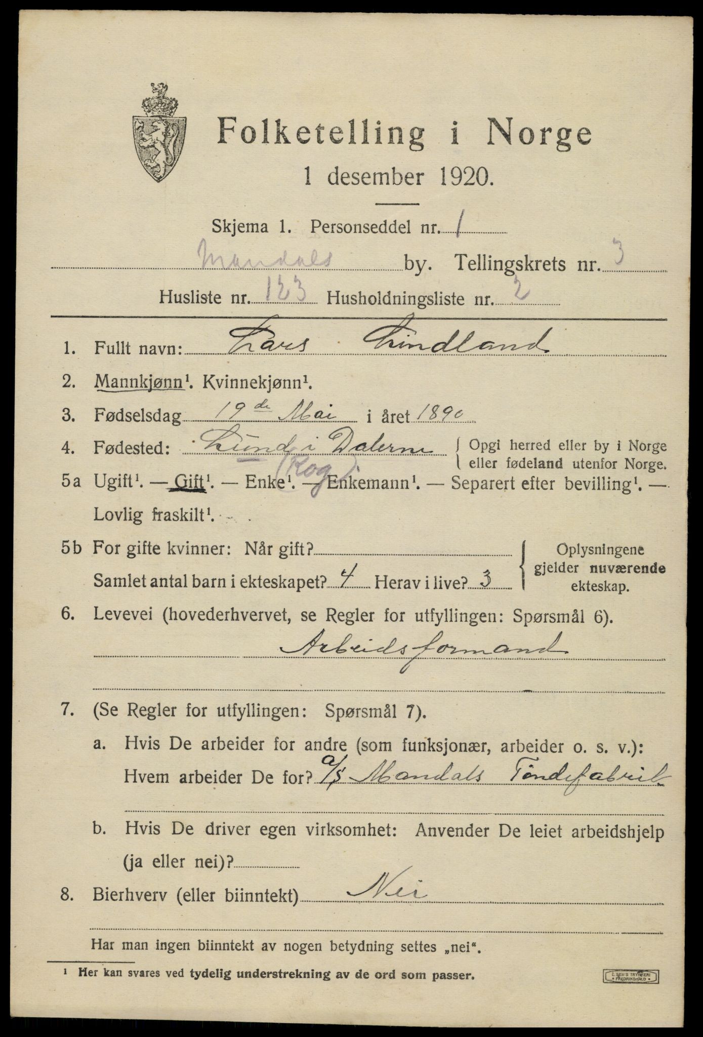 SAK, 1920 census for Mandal, 1920, p. 6869