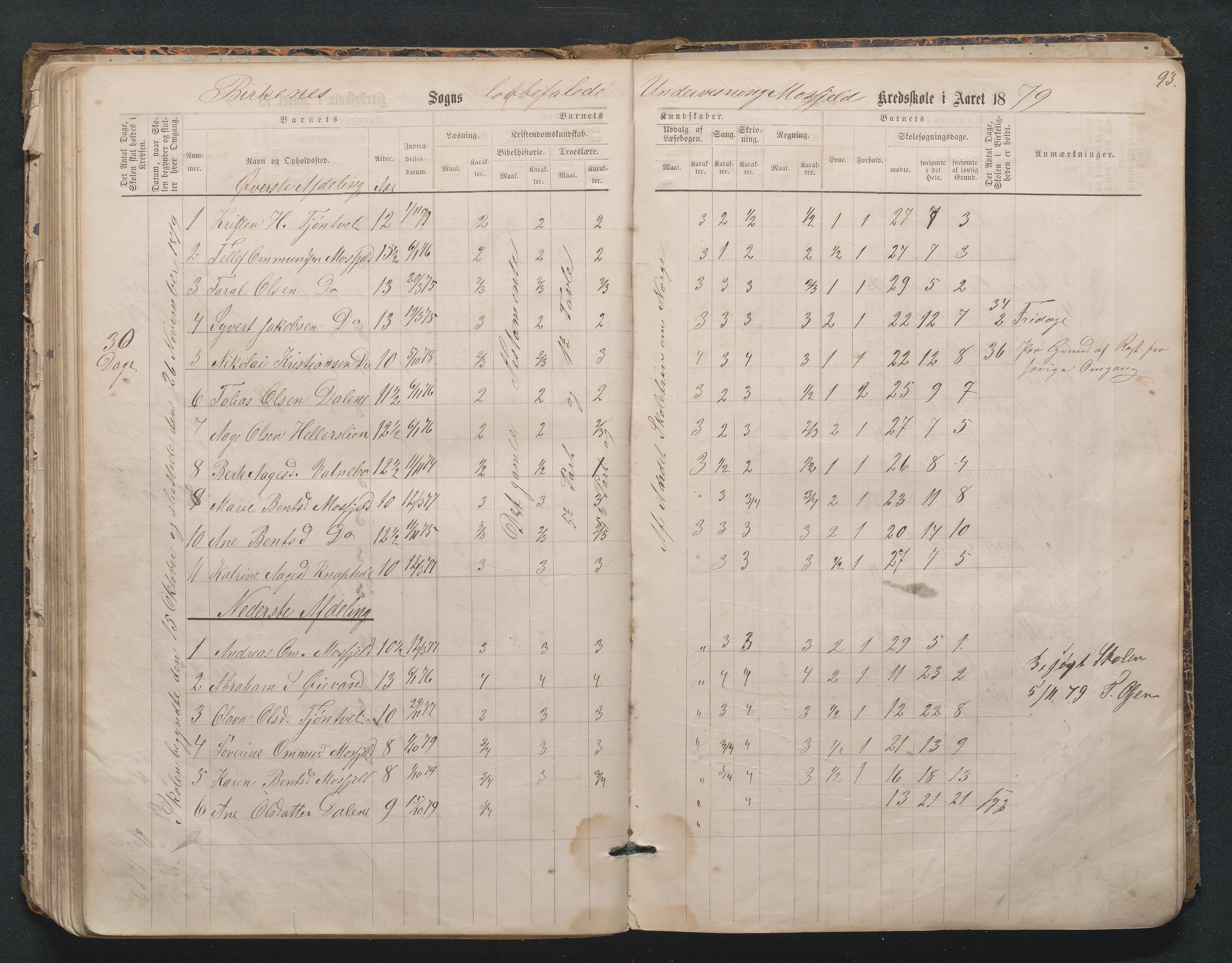 Birkenes kommune, Mosfjell skolekrets, AAKS/KA0928-550f_91/F02/L0001: Skoleprotokoll Flå og Mosfjell, 1867-1909, p. 93