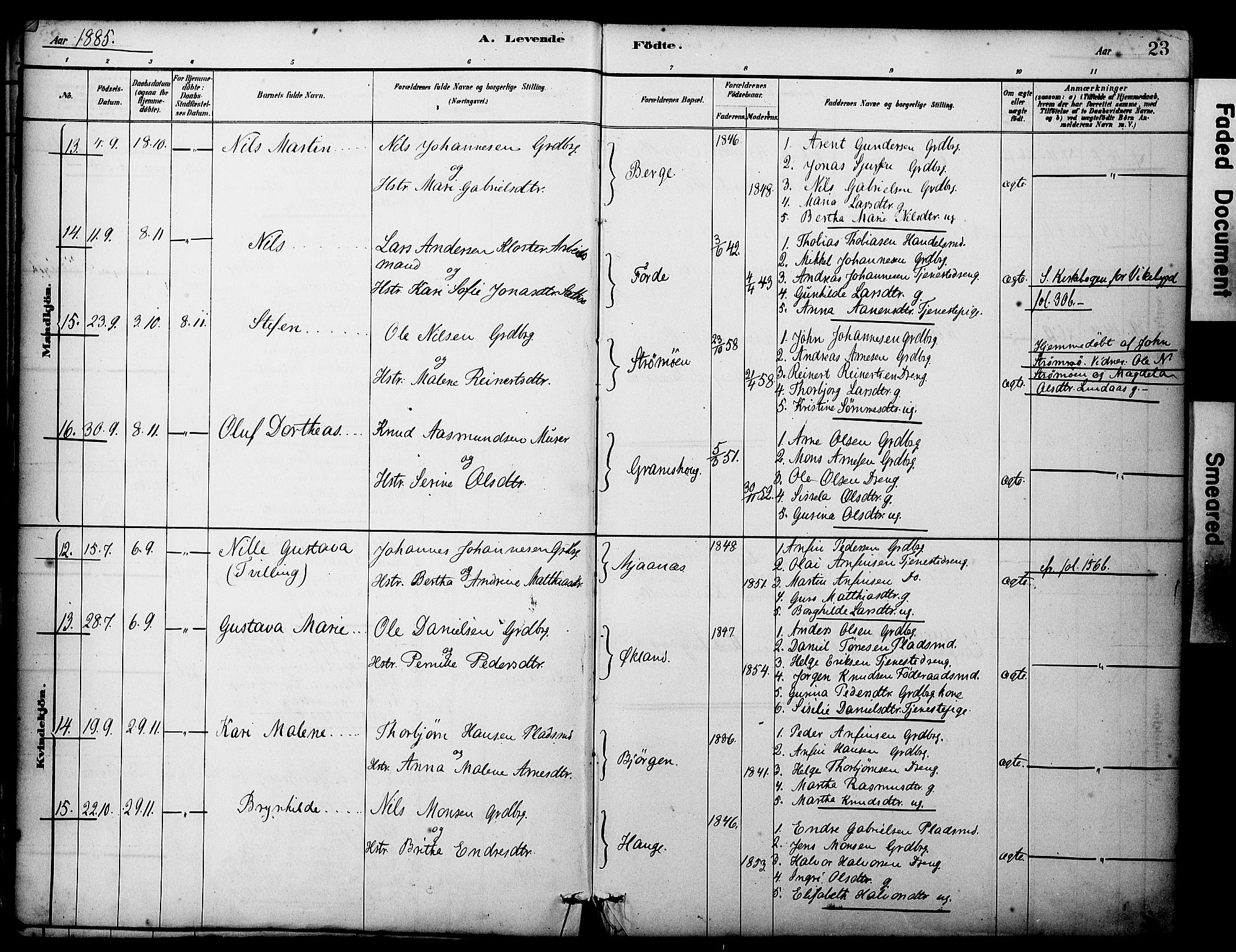 Sveio Sokneprestembete, SAB/A-78501/H/Haa: Parish register (official) no. C 2, 1881-1899, p. 23