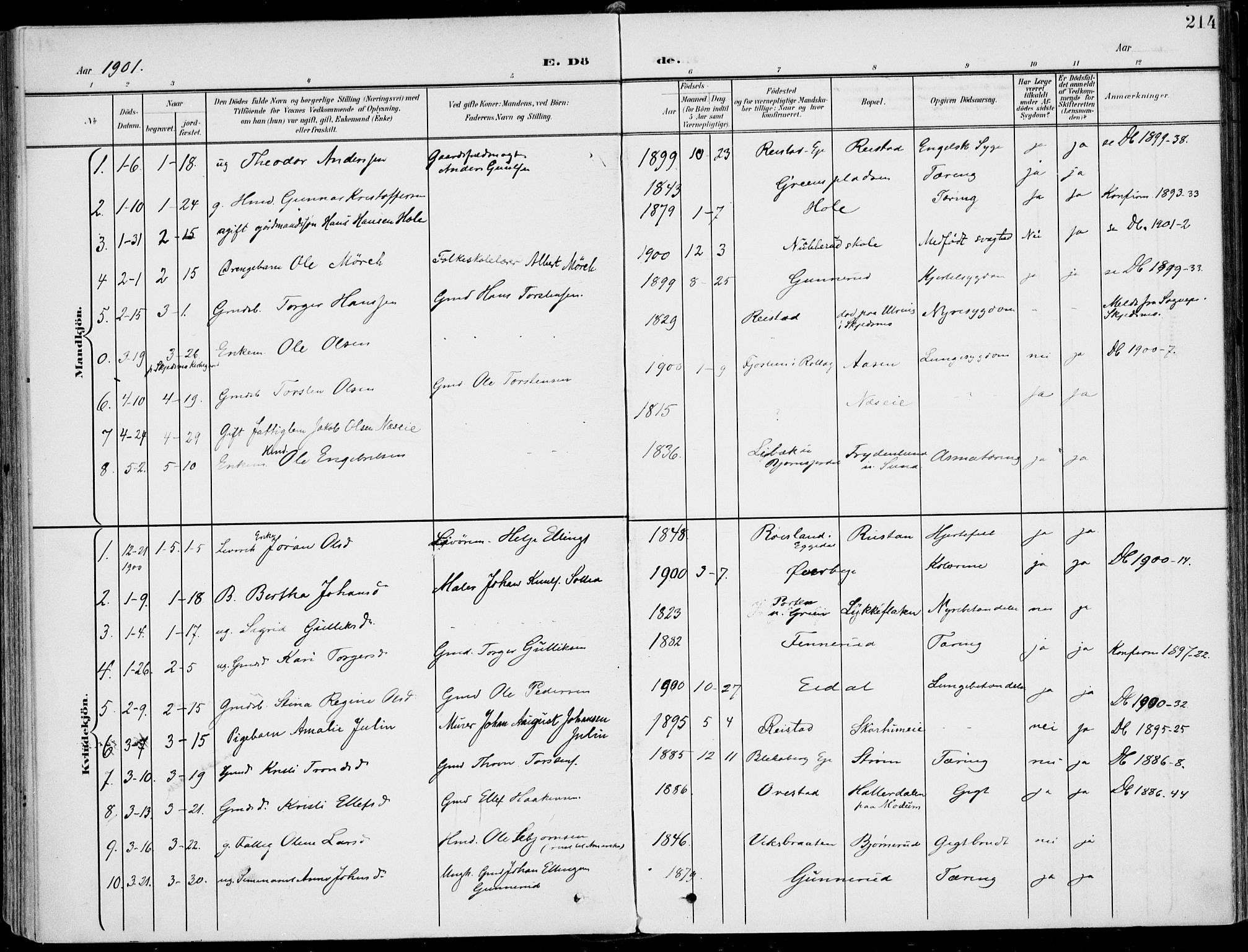 Sigdal kirkebøker, SAKO/A-245/F/Fb/L0002: Parish register (official) no. II 2, 1901-1914, p. 214