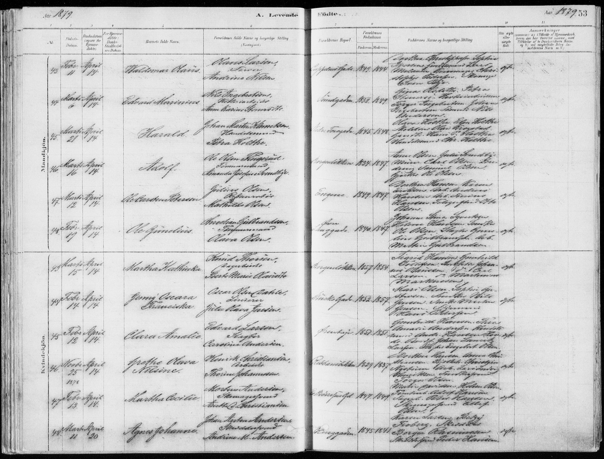 Bragernes kirkebøker, AV/SAKO-A-6/F/Fb/L0006a: Parish register (official) no. II 6A, 1878-1885, p. 53