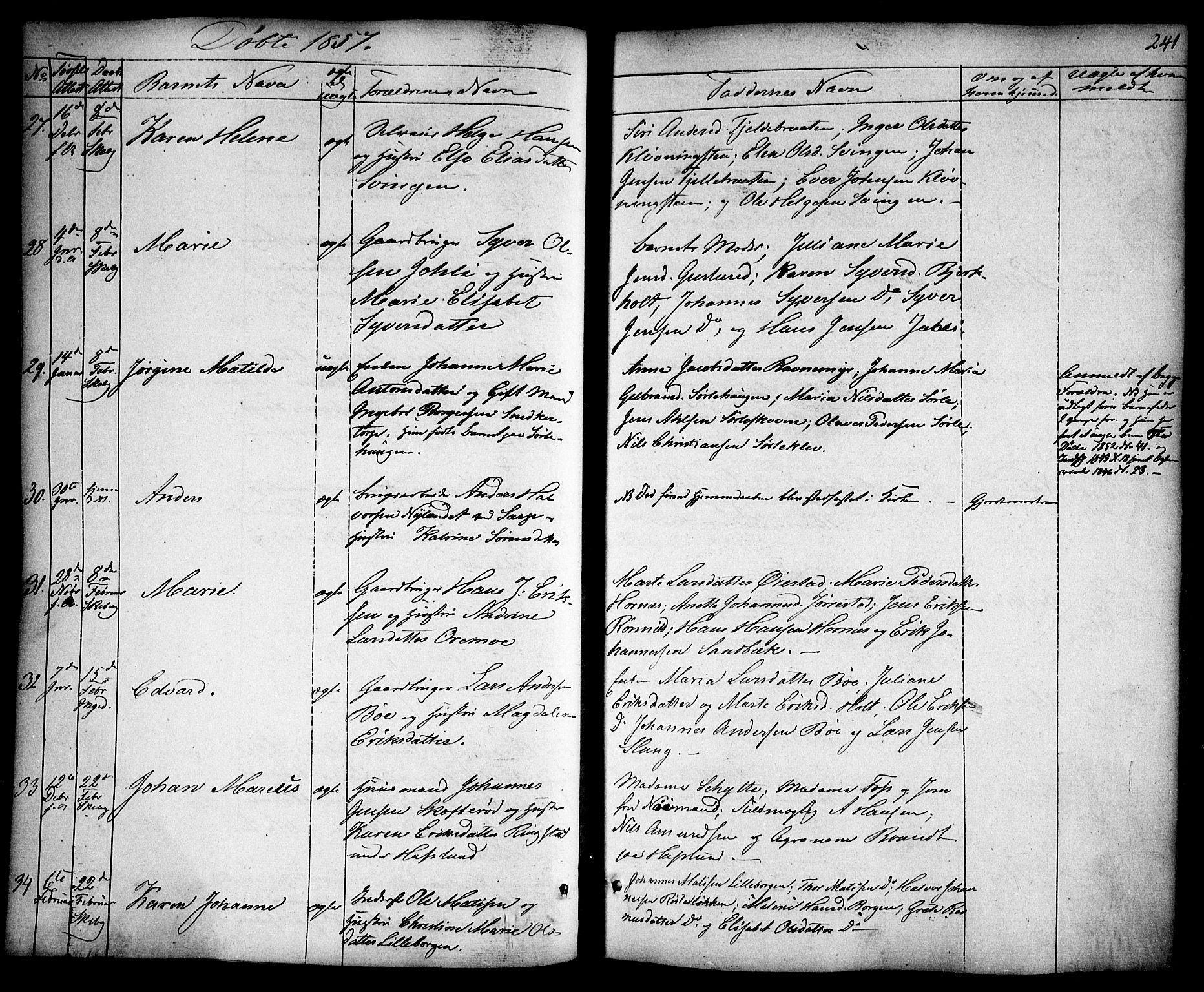 Skjeberg prestekontor Kirkebøker, AV/SAO-A-10923/F/Fa/L0006: Parish register (official) no. I 6, 1846-1858, p. 241