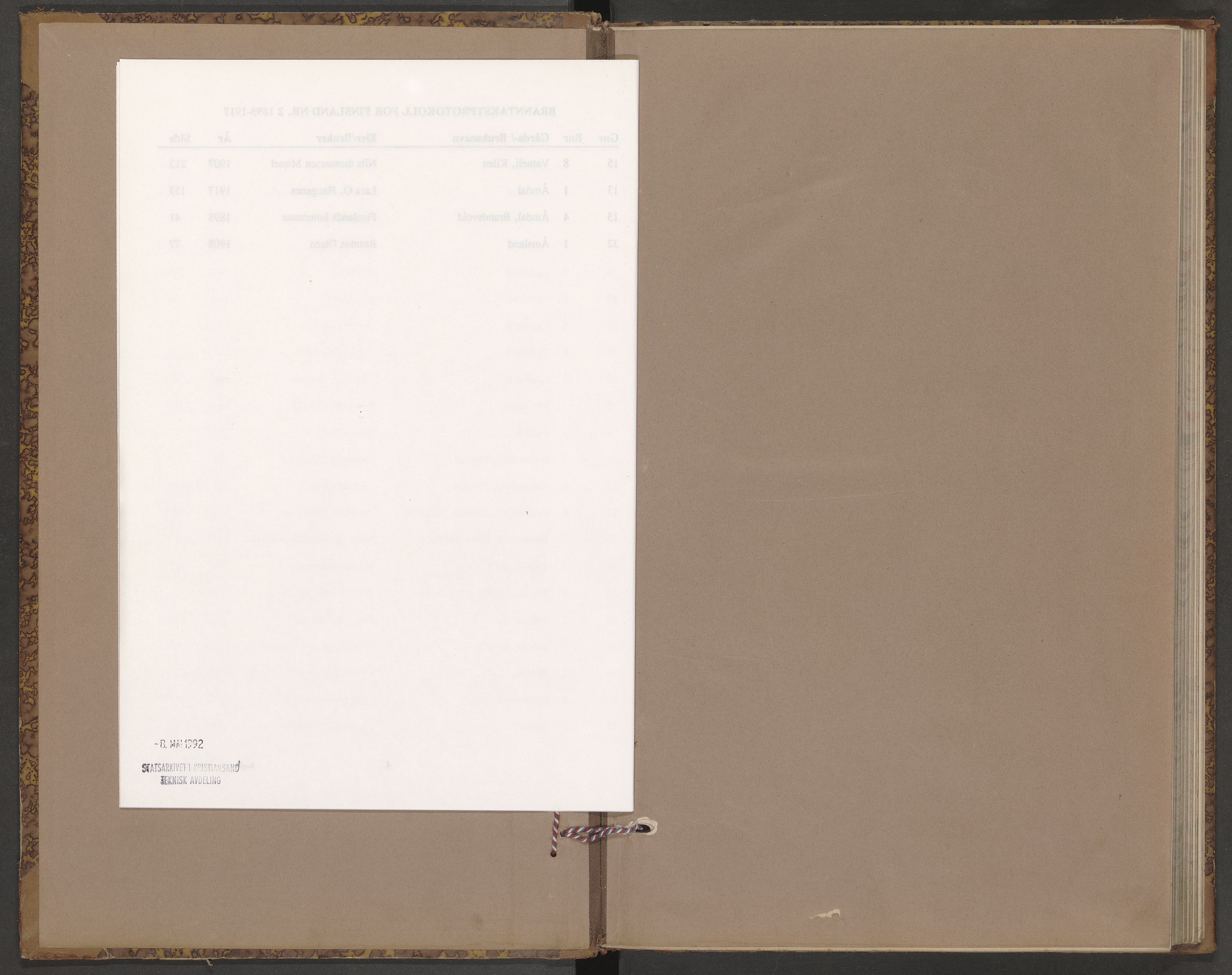 Norges Brannkasse Finsland, AV/SAK-2241-0013/F/Fa/L0002: Branntakstprotokoll nr. 2 med gårdsnavnregister, 1895-1917