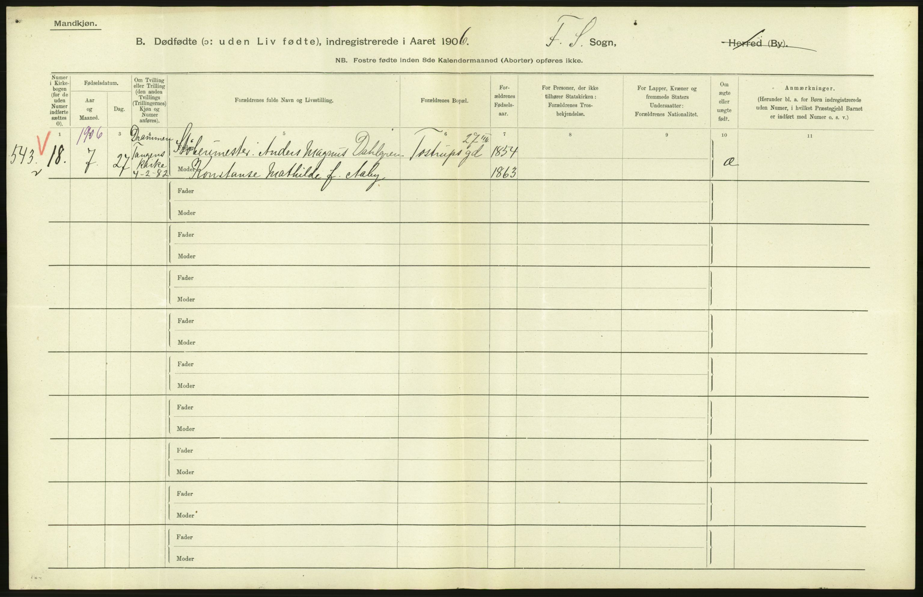 Statistisk sentralbyrå, Sosiodemografiske emner, Befolkning, AV/RA-S-2228/D/Df/Dfa/Dfad/L0010: Kristiania: Døde, dødfødte, 1906, p. 500