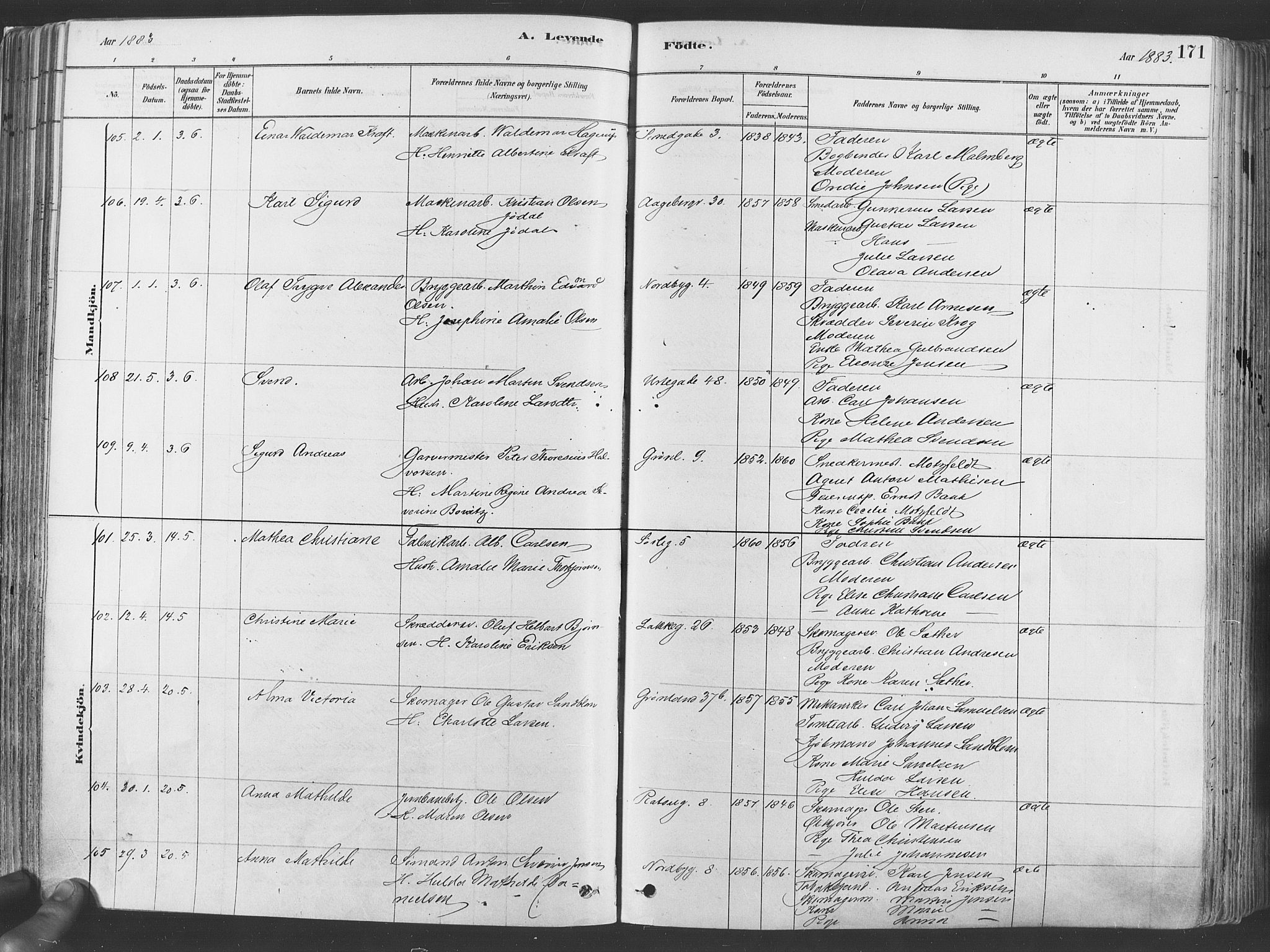 Grønland prestekontor Kirkebøker, SAO/A-10848/F/Fa/L0007: Parish register (official) no. 7, 1878-1888, p. 171