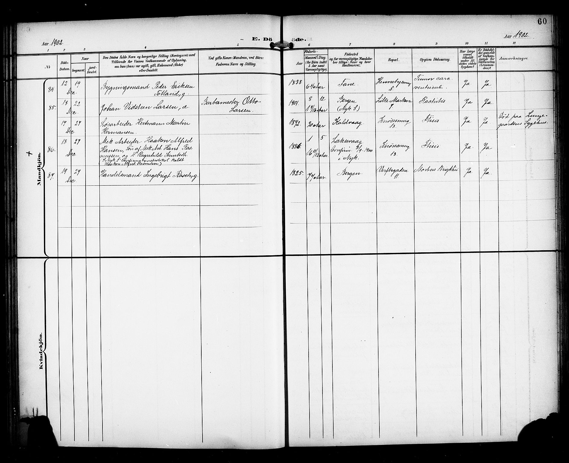 Nykirken Sokneprestembete, AV/SAB-A-77101/H/Haa/L0045: Parish register (official) no. E 5, 1899-1917, p. 60