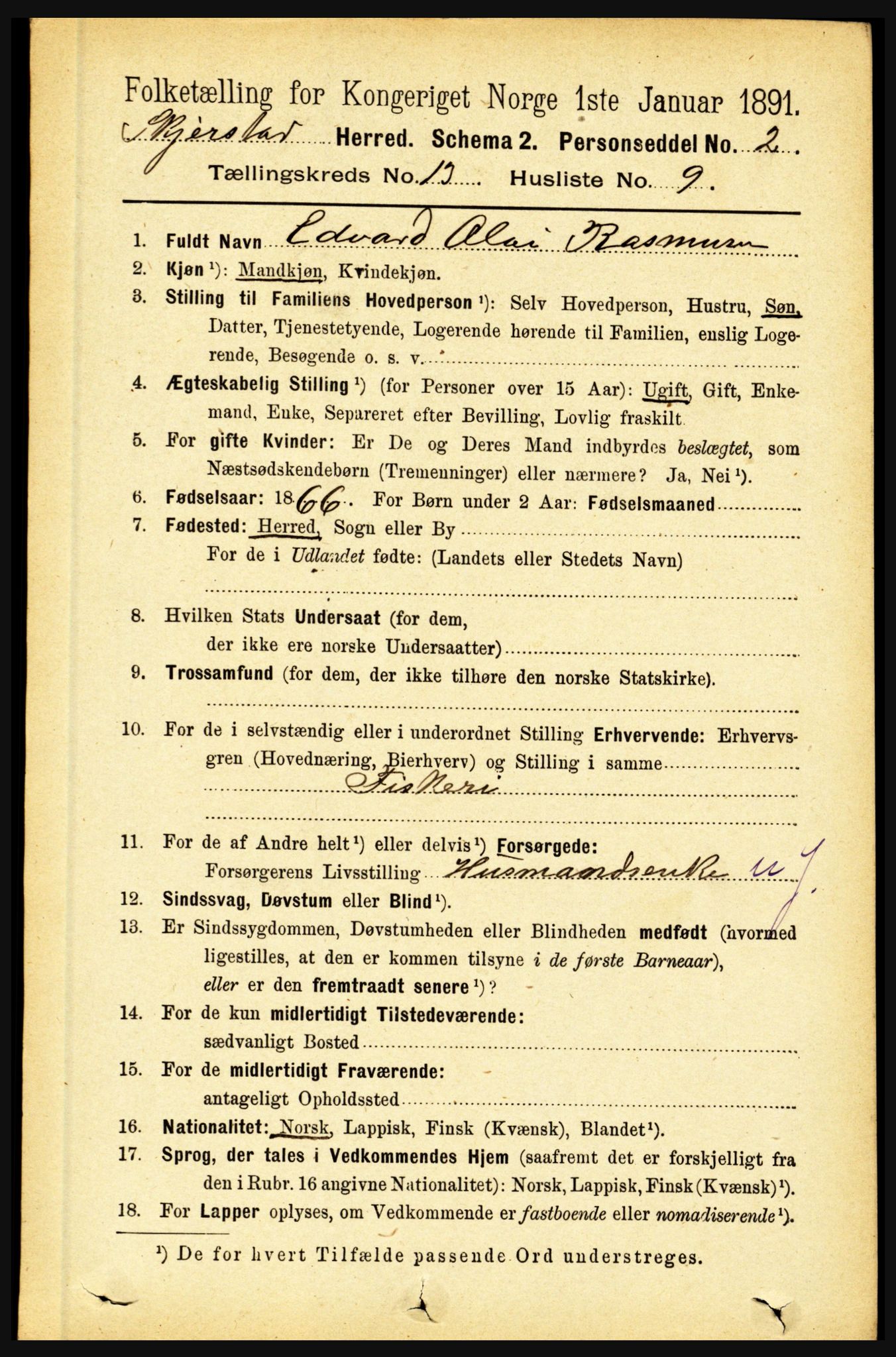 RA, 1891 census for 1842 Skjerstad, 1891, p. 4465