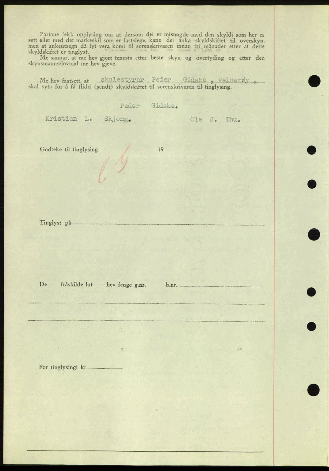 Nordre Sunnmøre sorenskriveri, SAT/A-0006/1/2/2C/2Ca: Mortgage book no. A20a, 1945-1945, Diary no: : 964/1945