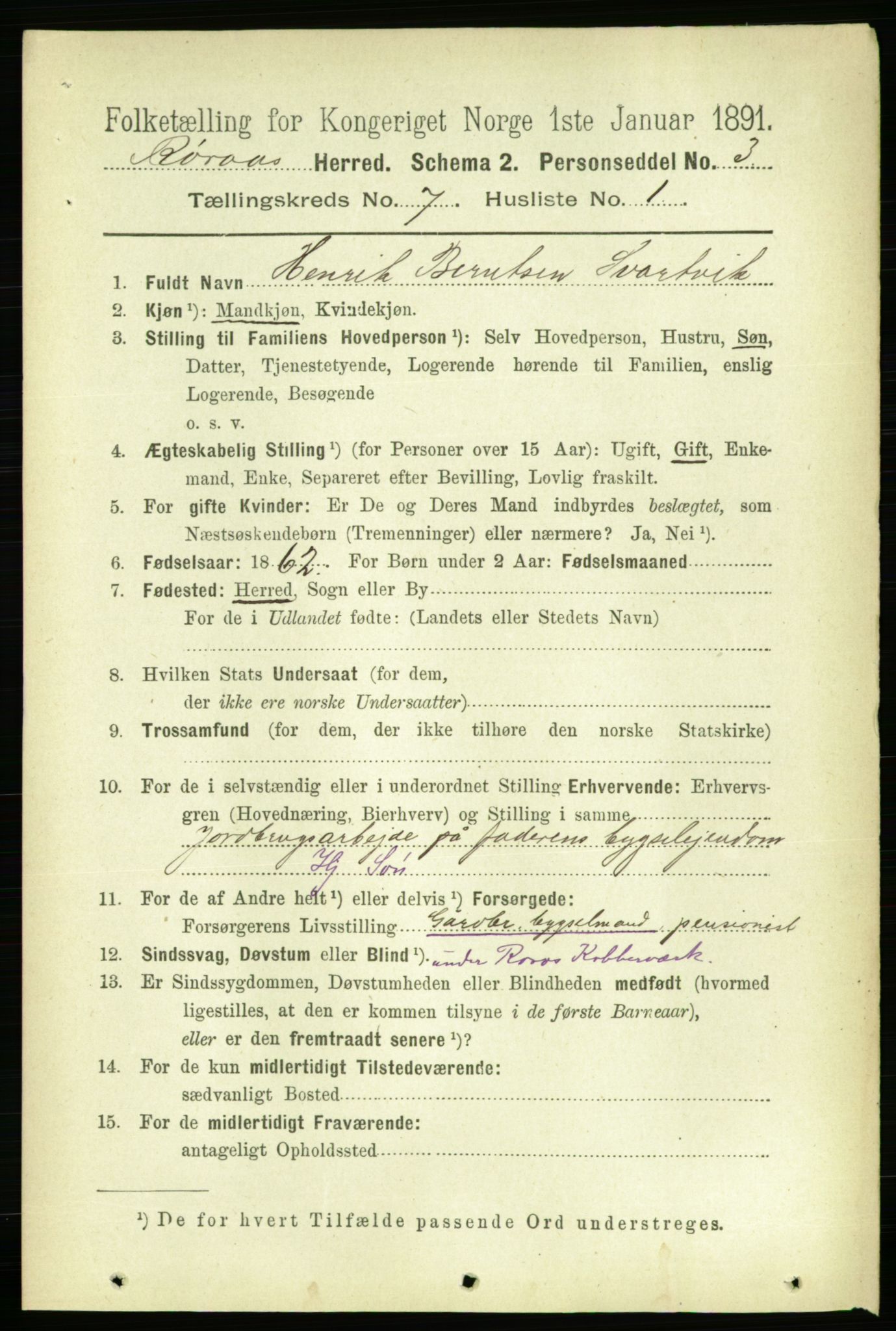 RA, 1891 census for 1640 Røros, 1891, p. 1376