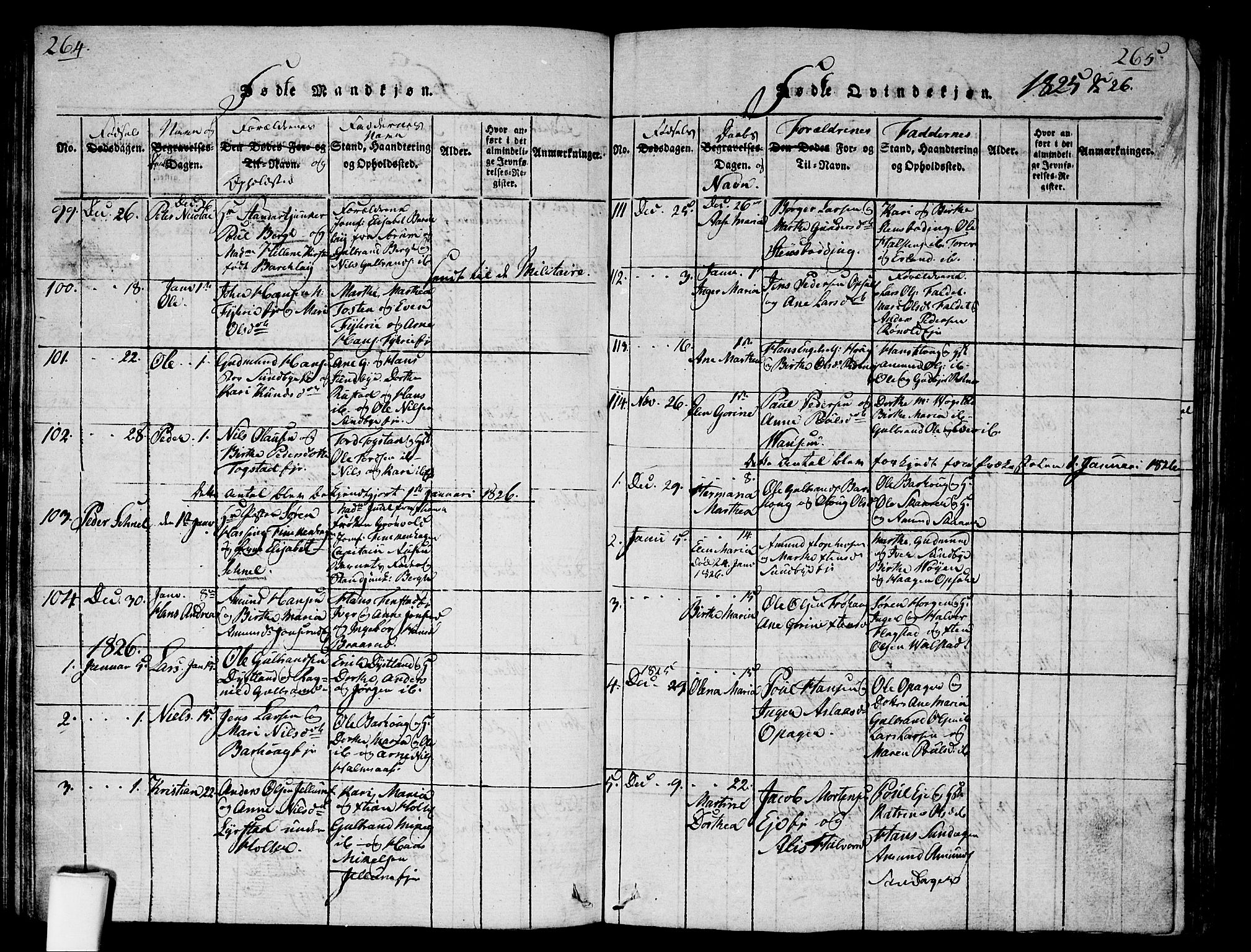 Nes prestekontor Kirkebøker, SAO/A-10410/G/Ga/L0001: Parish register (copy) no. I 1, 1815-1835, p. 264-265