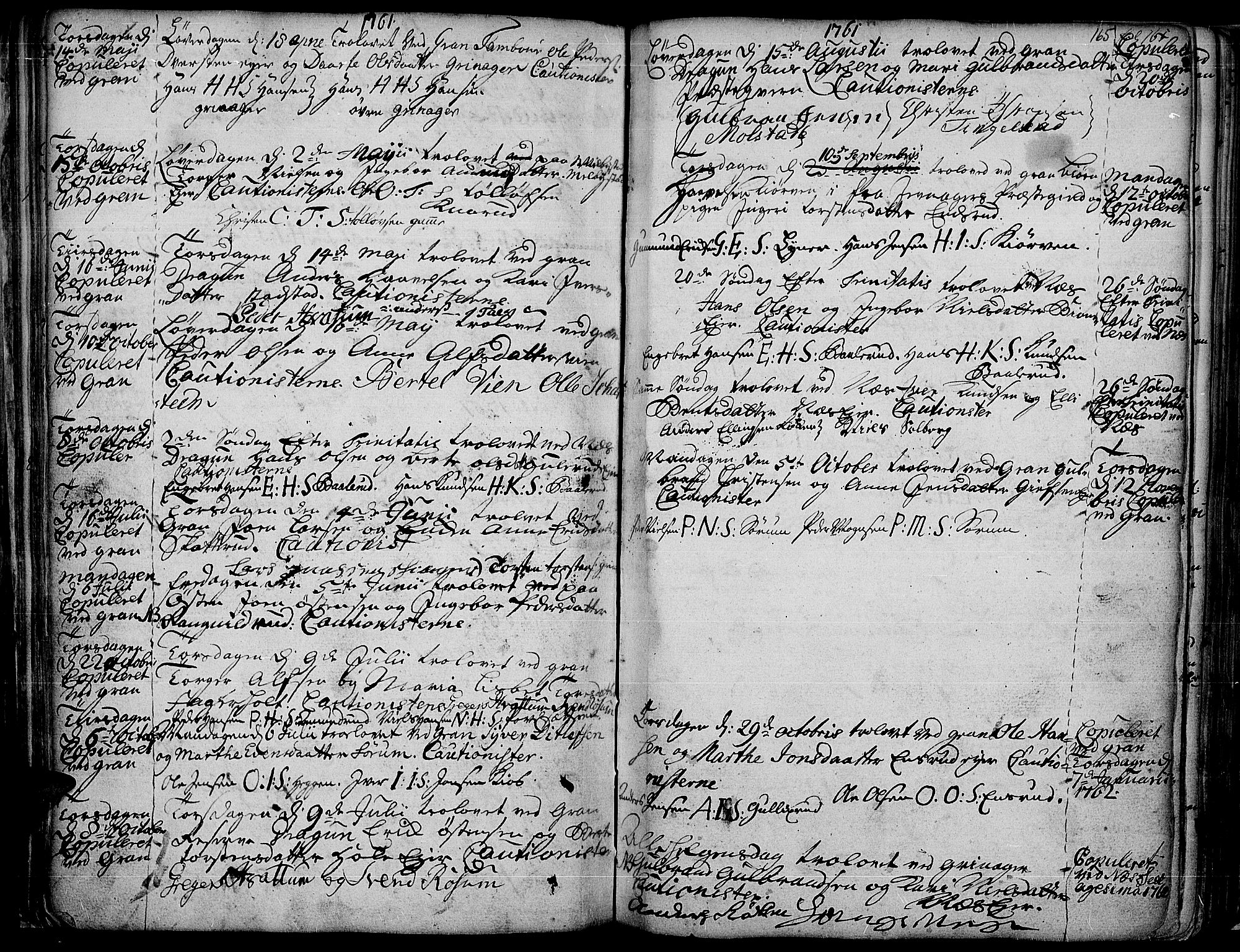 Gran prestekontor, SAH/PREST-112/H/Ha/Haa/L0004: Parish register (official) no. 4, 1759-1775, p. 165